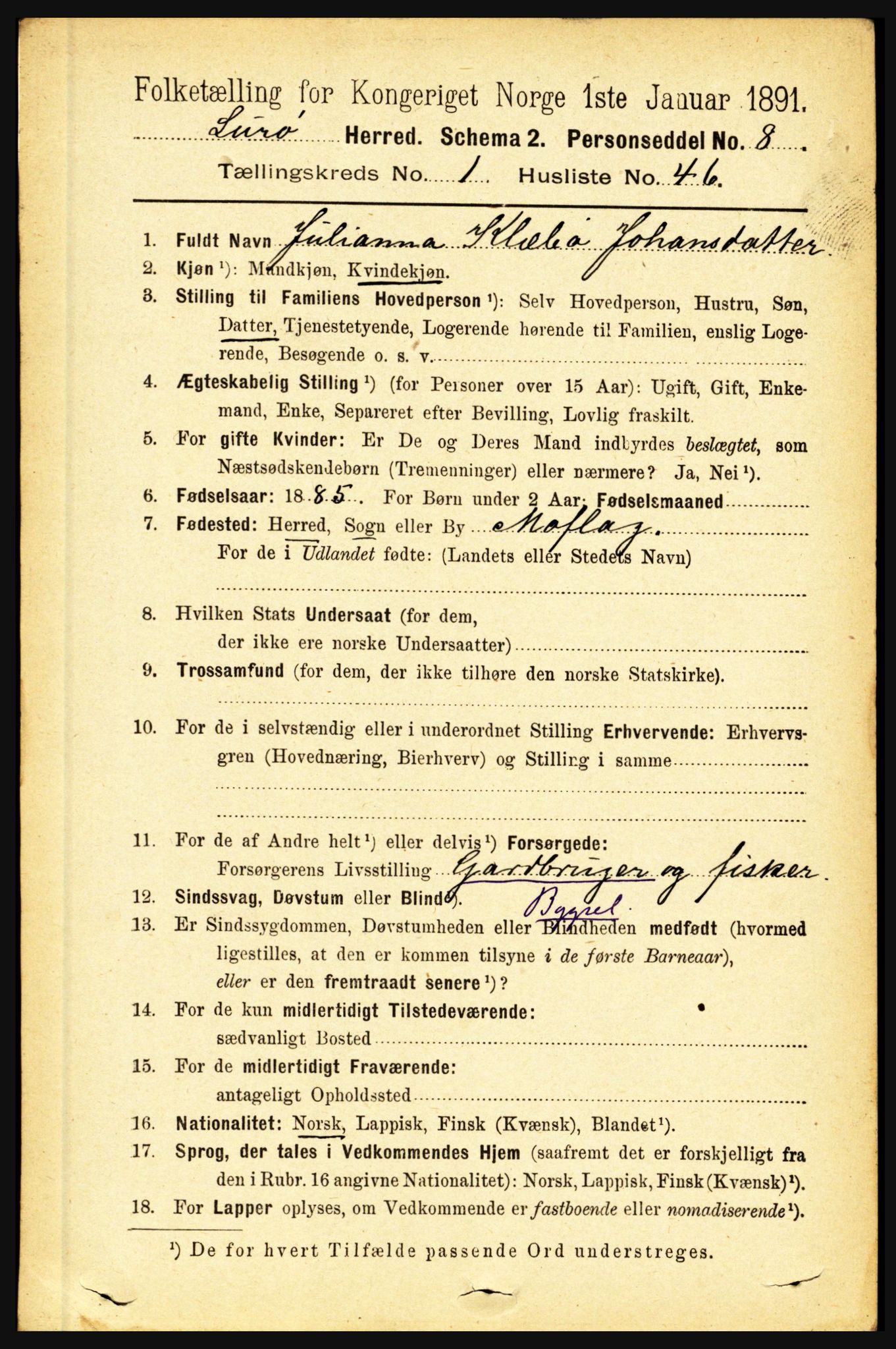 RA, 1891 census for 1834 Lurøy, 1891, p. 415