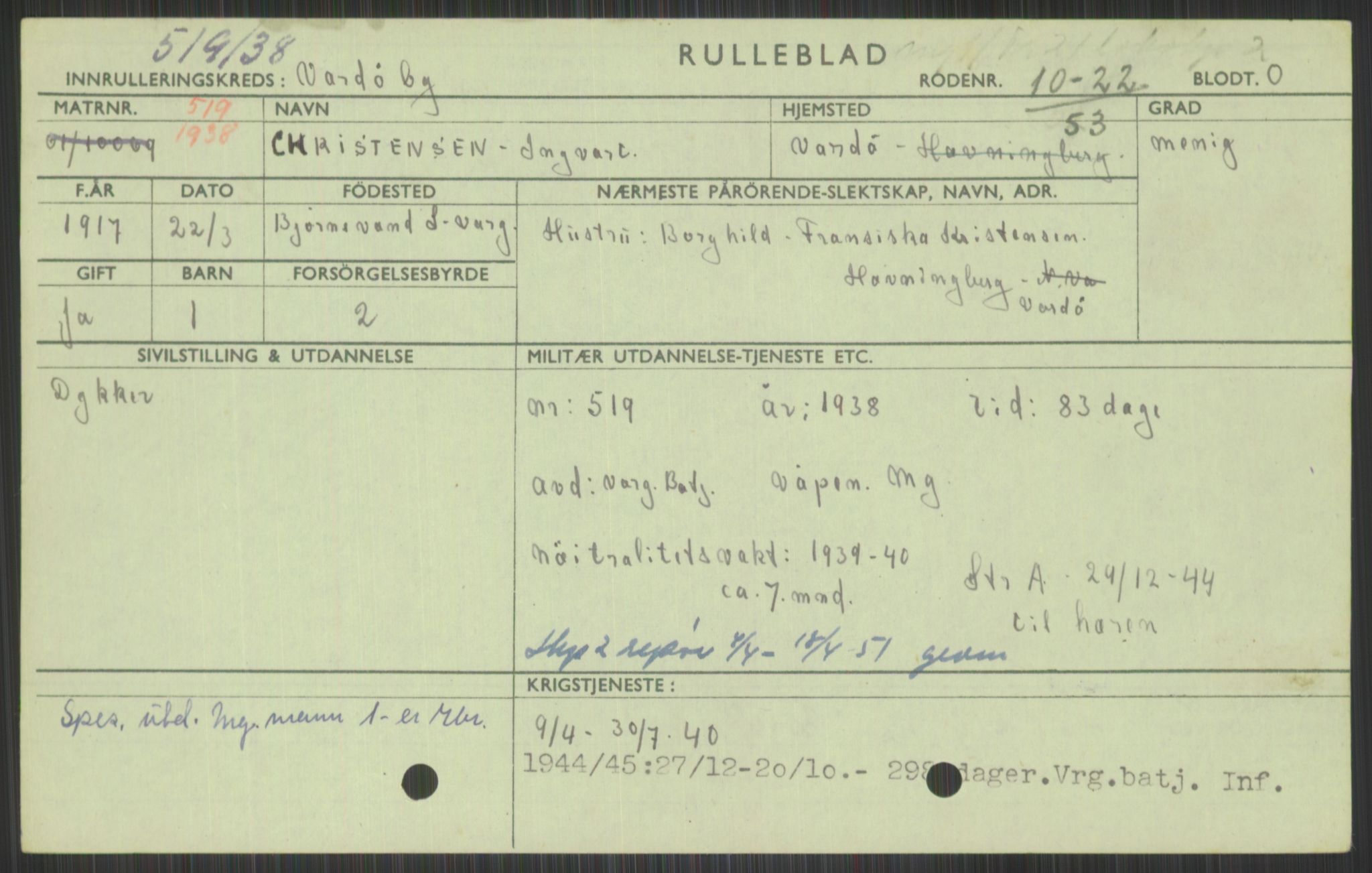 Forsvaret, Varanger bataljon, AV/RA-RAFA-2258/1/D/L0441: Rulleblad for fødte 1913-1917, 1913-1917, p. 1313