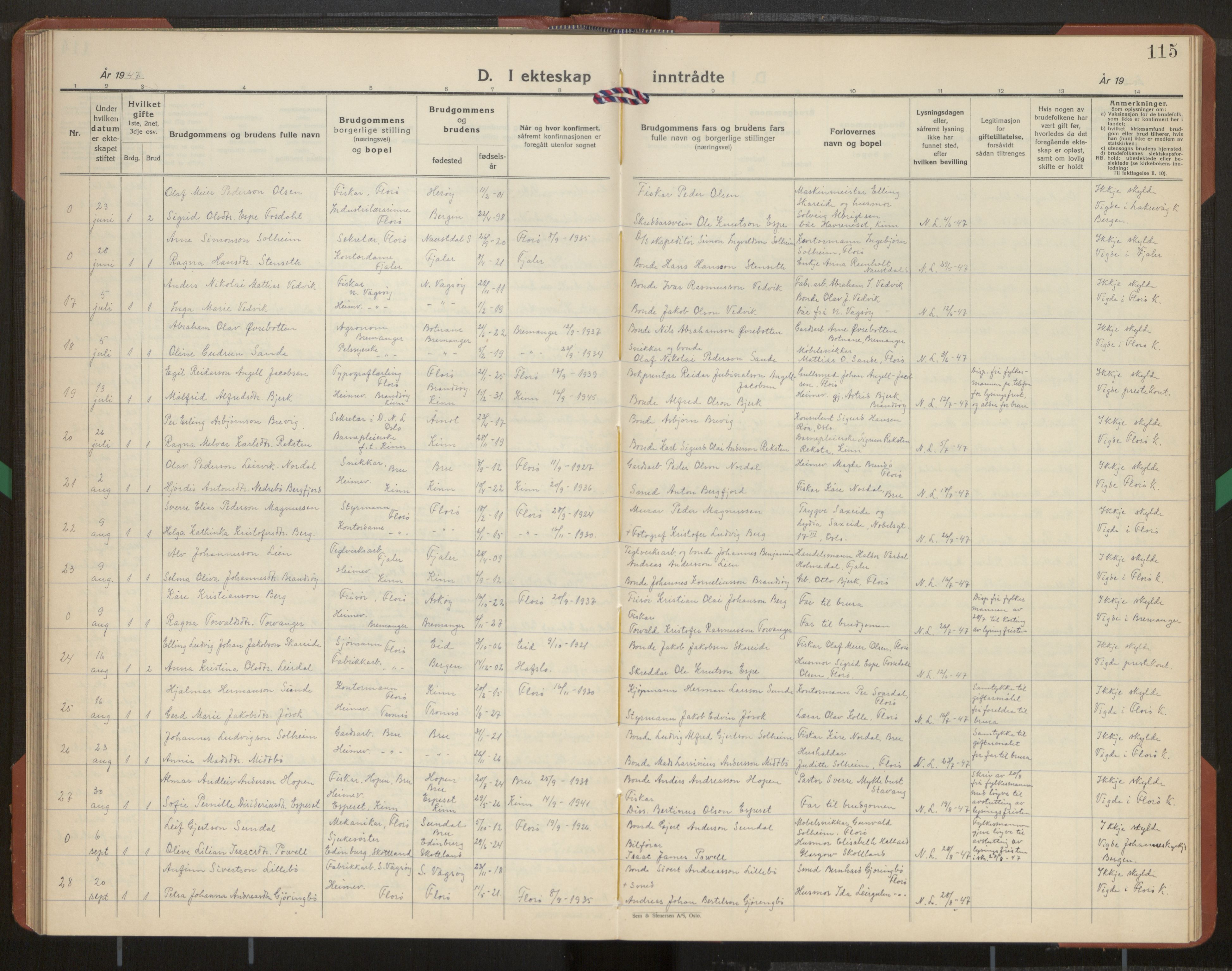 Kinn sokneprestembete, SAB/A-80801/H/Hab/Habb/L0001: Parish register (copy) no. B 1, 1939-1959, p. 115