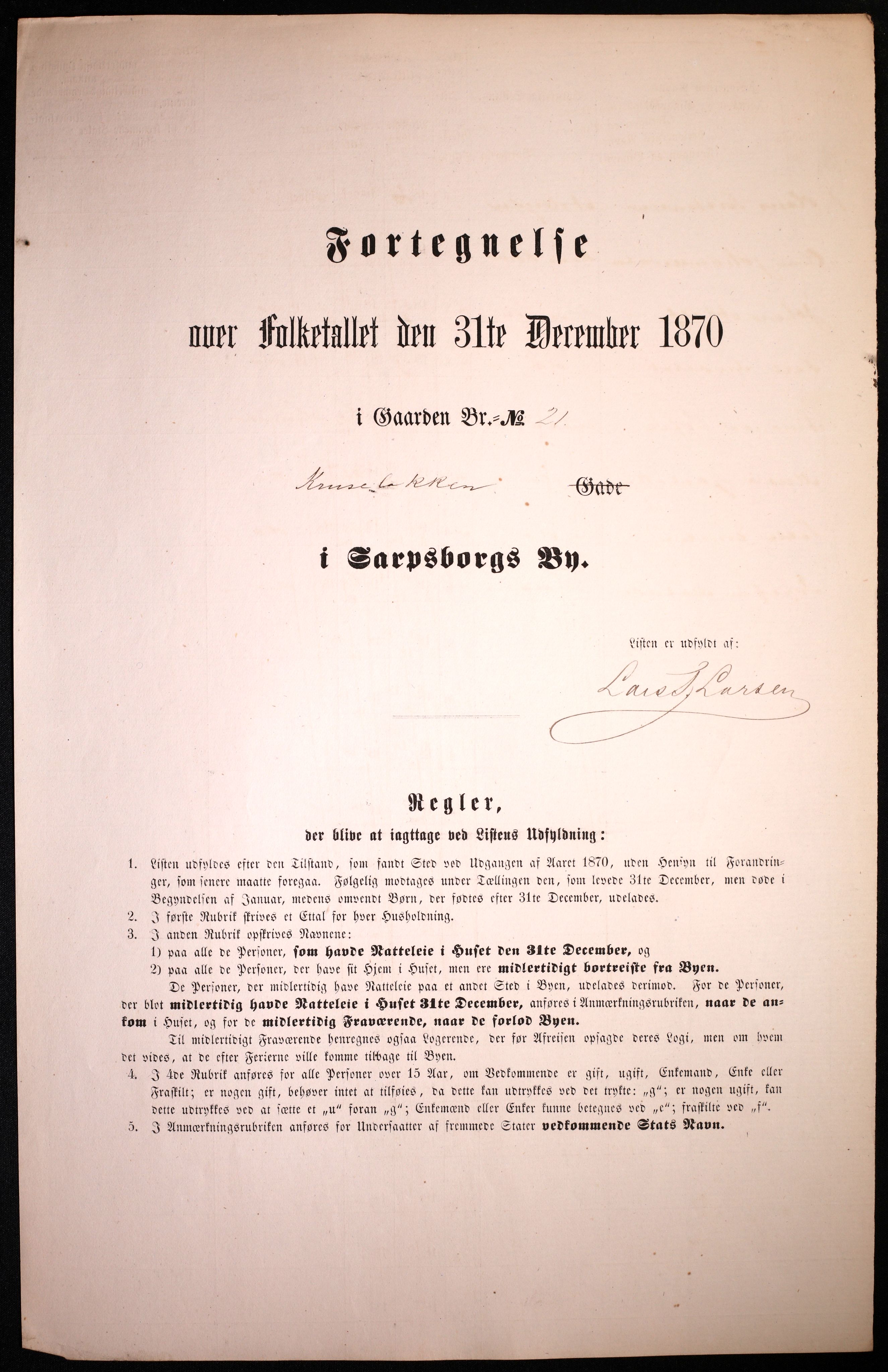 RA, 1870 census for 0102 Sarpsborg, 1870, p. 325