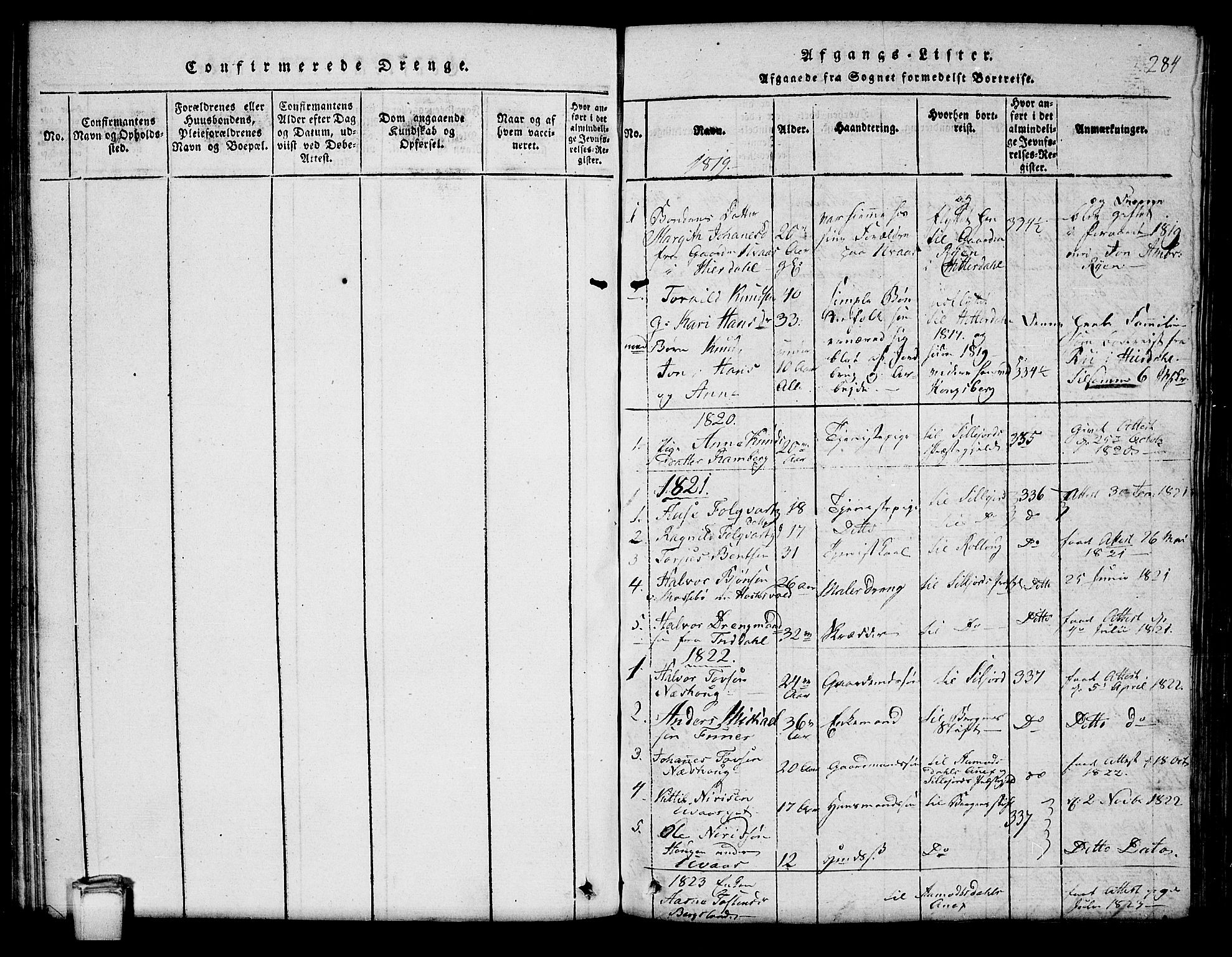 Hjartdal kirkebøker, SAKO/A-270/G/Ga/L0001: Parish register (copy) no. I 1, 1815-1842, p. 284