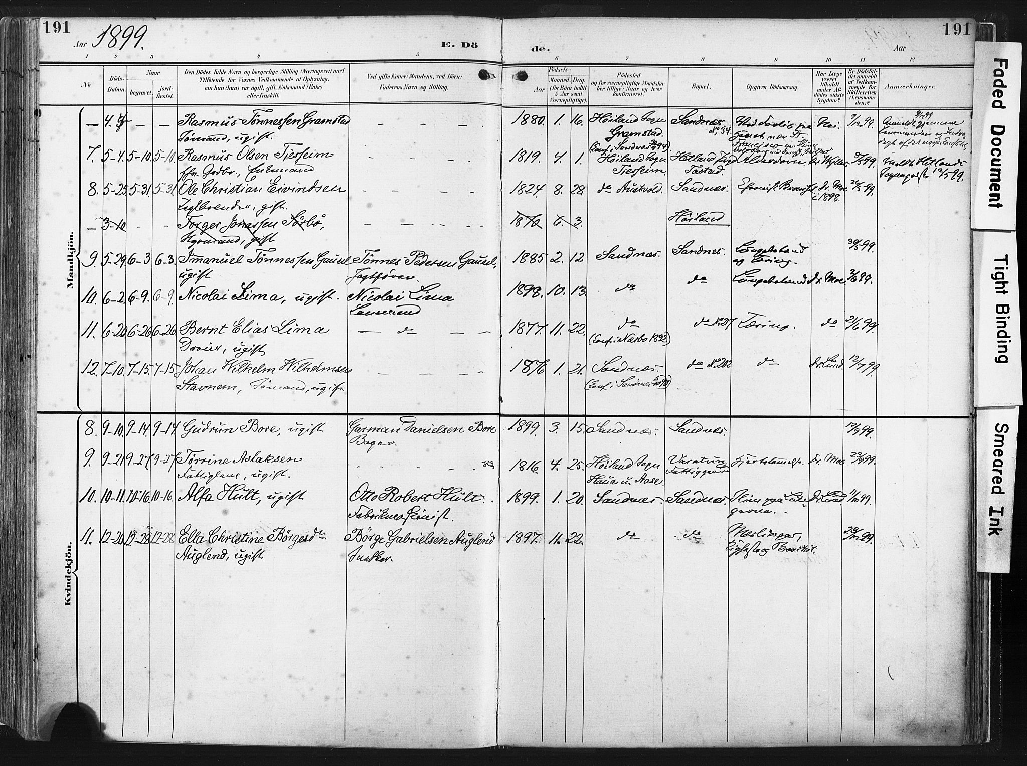 Høyland sokneprestkontor, SAST/A-101799/001/30BA/L0016: Parish register (official) no. A 16, 1899-1911, p. 191