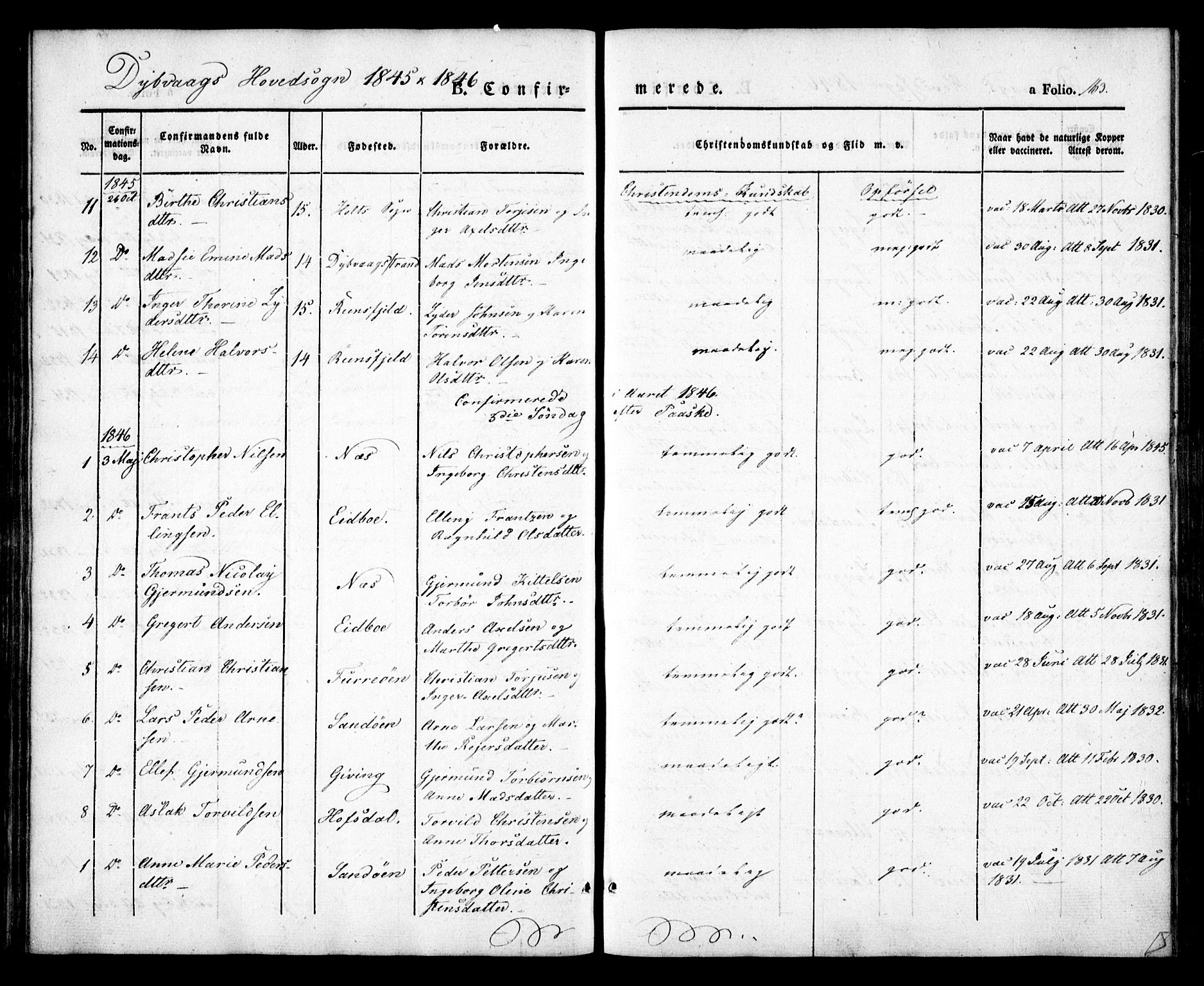 Dypvåg sokneprestkontor, AV/SAK-1111-0007/F/Fa/Faa/L0005: Parish register (official) no. A 5, 1841-1854, p. 163