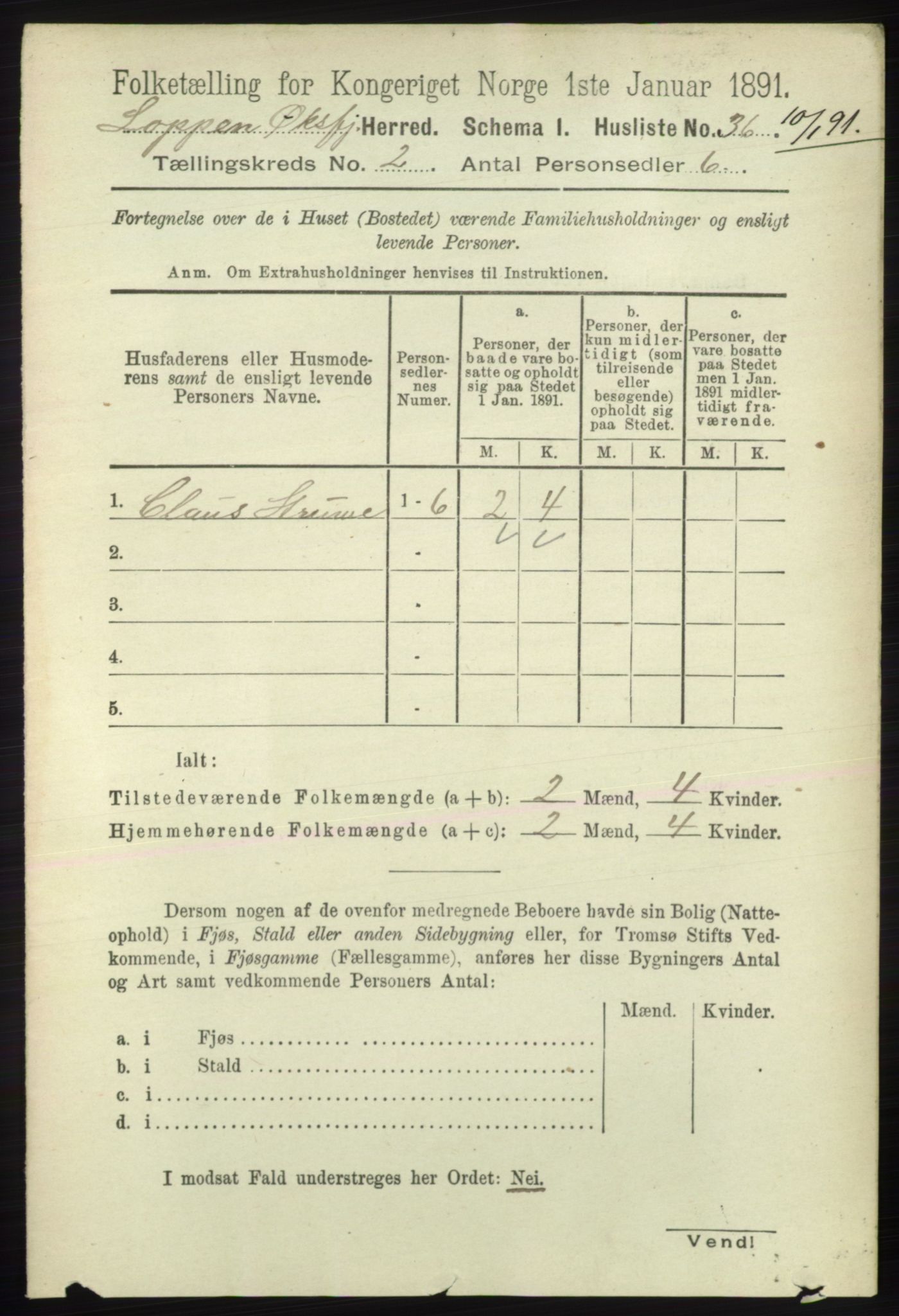 RA, 1891 census for 2014 Loppa, 1891, p. 364