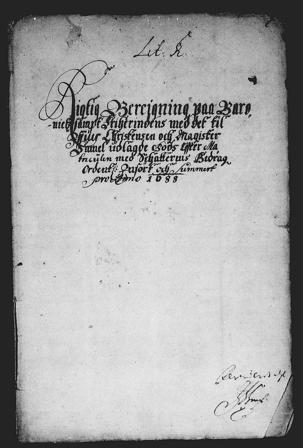 Rentekammeret inntil 1814, Reviderte regnskaper, Stiftamtstueregnskaper, Bergen stiftamt, RA/EA-6043/R/Rc/L0088: Bergen stiftamt, 1688