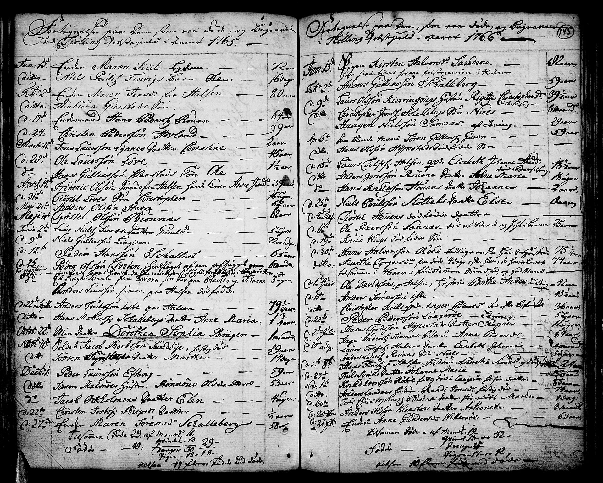 Tjølling kirkebøker, SAKO/A-60/F/Fa/L0003: Parish register (official) no. 3, 1735-1778, p. 145