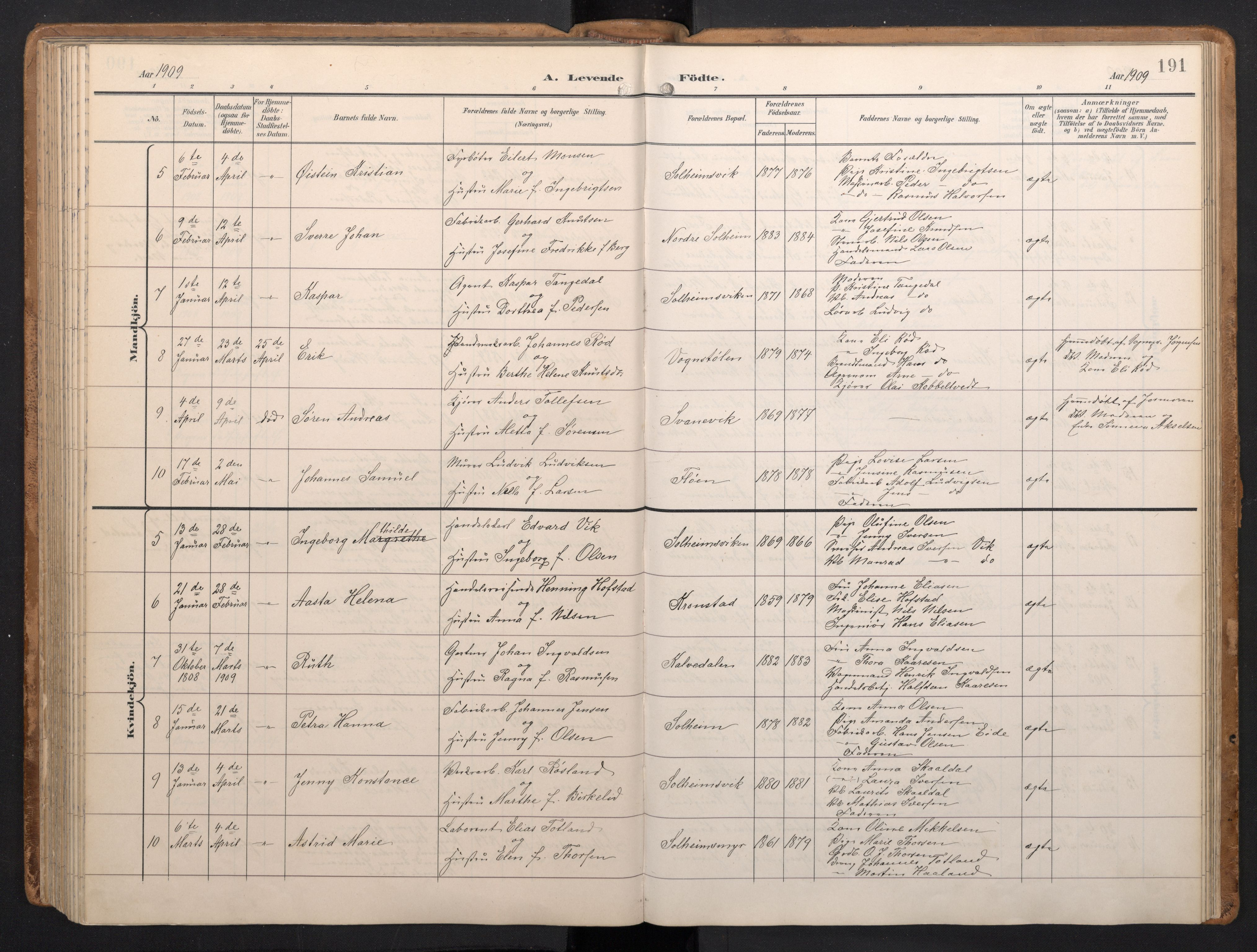 Årstad Sokneprestembete, AV/SAB-A-79301/H/Hab/L0002: Parish register (copy) no. A 2, 1896-1912, p. 190b-191a