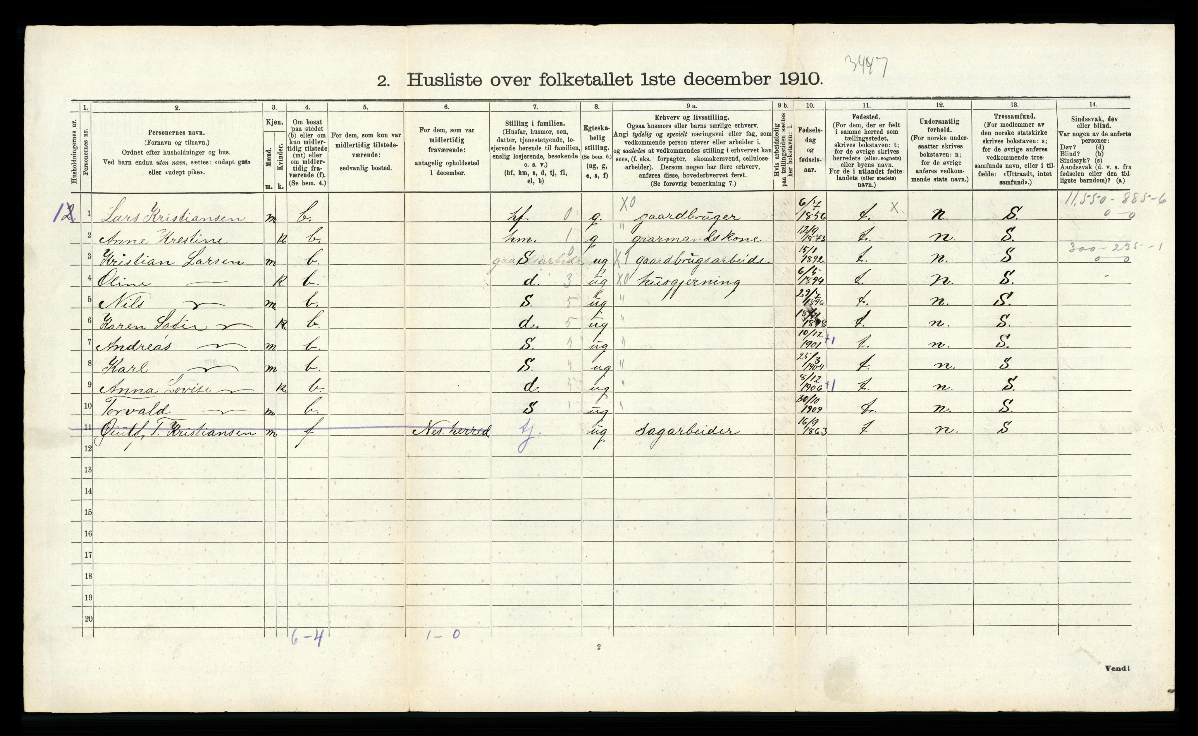 RA, 1910 census for Gyland, 1910, p. 111