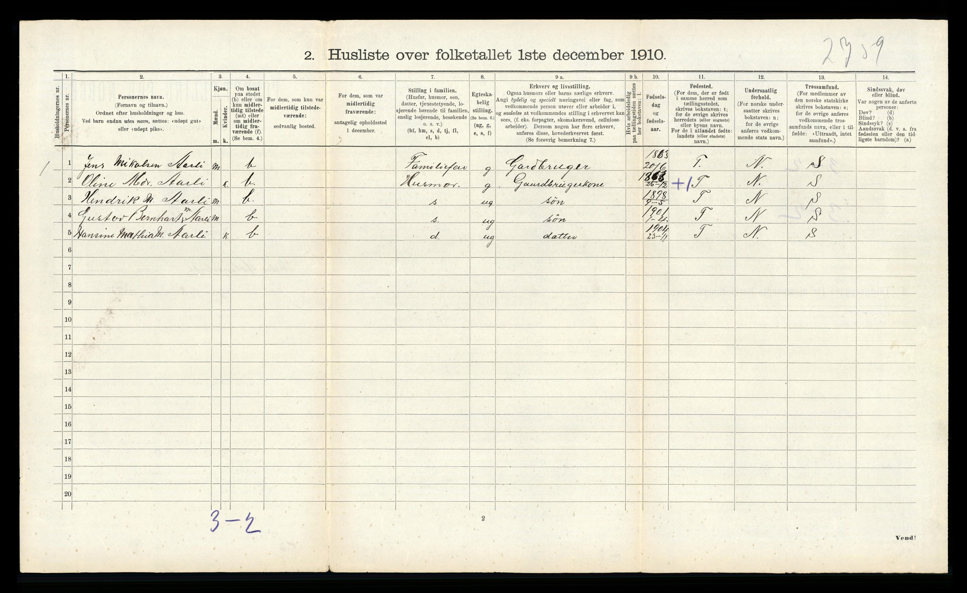 RA, 1910 census for Indre Holmedal, 1910, p. 127