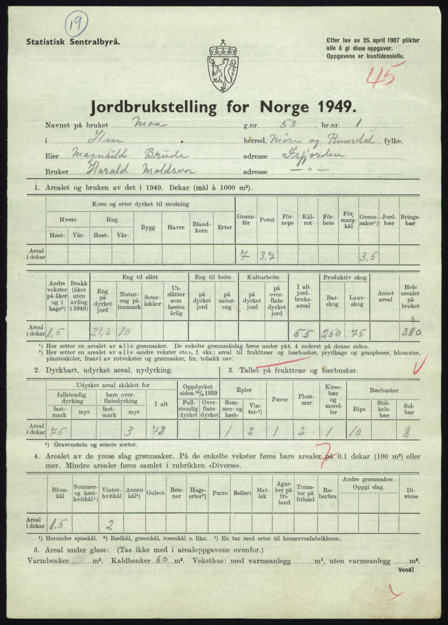 Statistisk sentralbyrå, Næringsøkonomiske emner, Jordbruk, skogbruk, jakt, fiske og fangst, AV/RA-S-2234/G/Gc/L0323: Møre og Romsdal: Grytten og Hen, 1949, p. 811