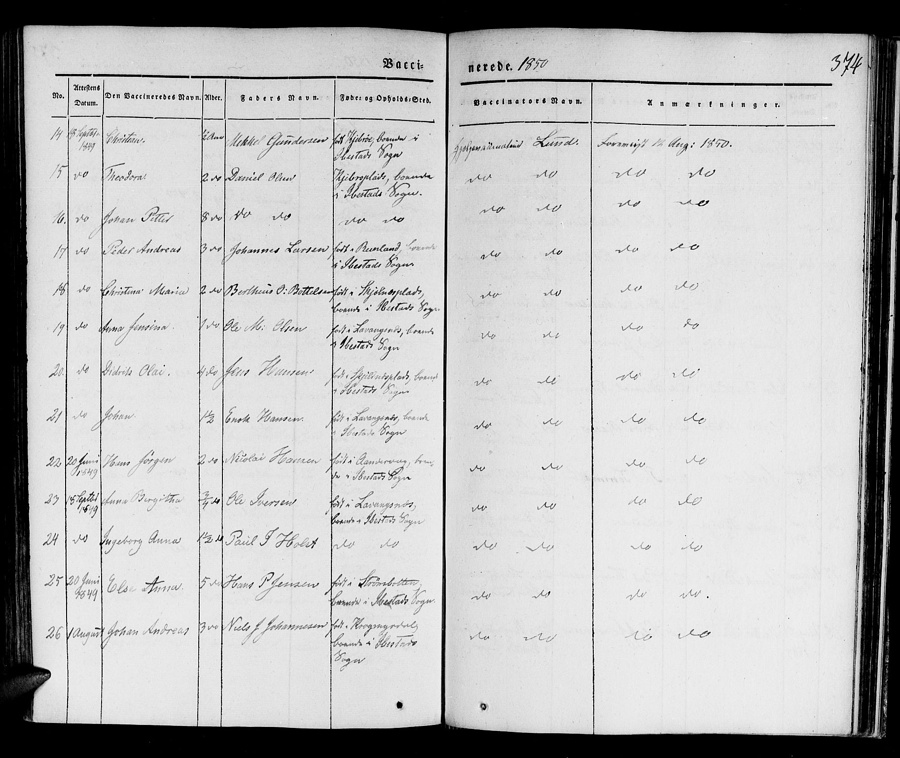 Ibestad sokneprestembete, SATØ/S-0077/H/Ha/Haa/L0006kirke: Parish register (official) no. 6, 1837-1850, p. 374