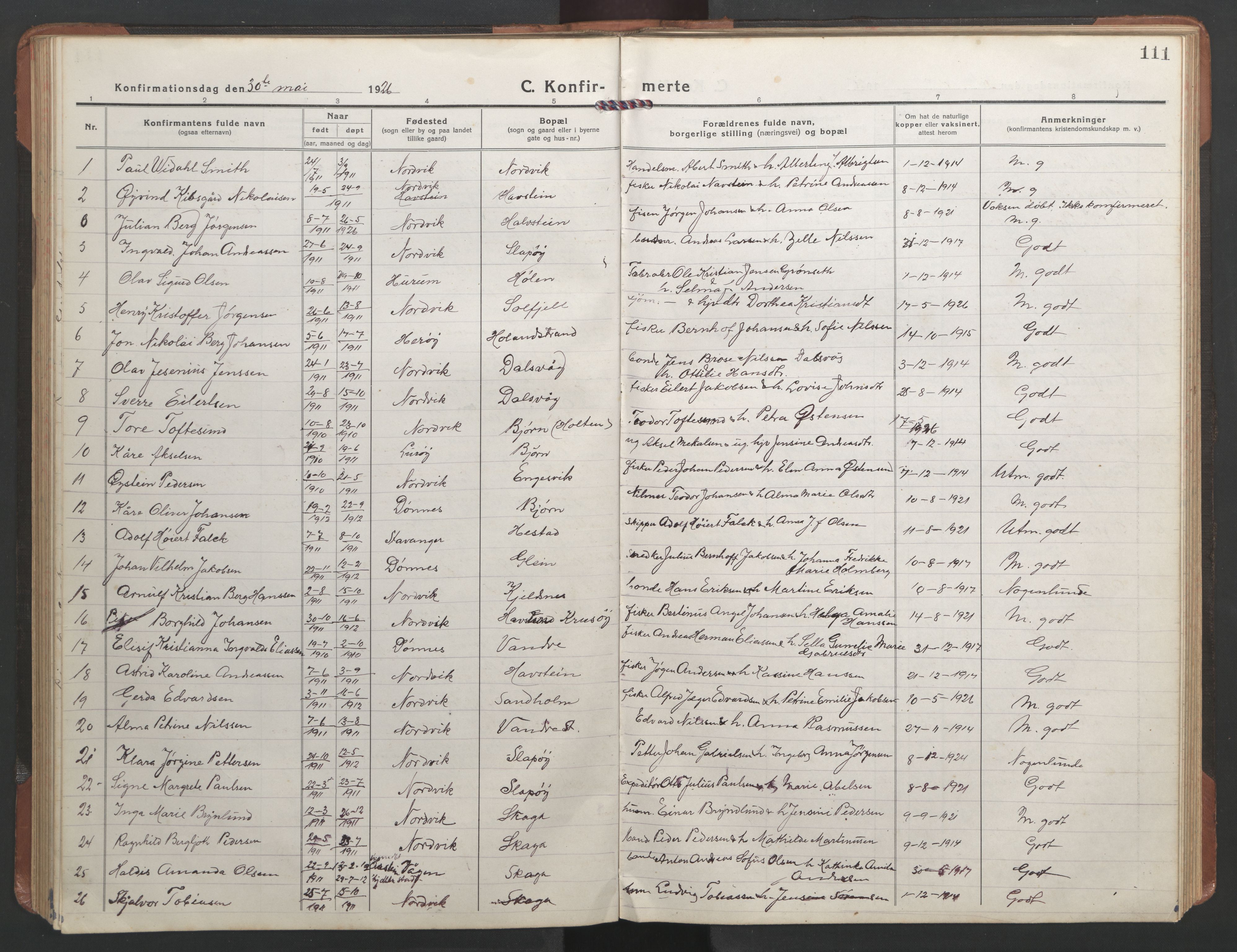 Ministerialprotokoller, klokkerbøker og fødselsregistre - Nordland, SAT/A-1459/836/L0539: Parish register (copy) no. 836C03, 1917-1949, p. 111