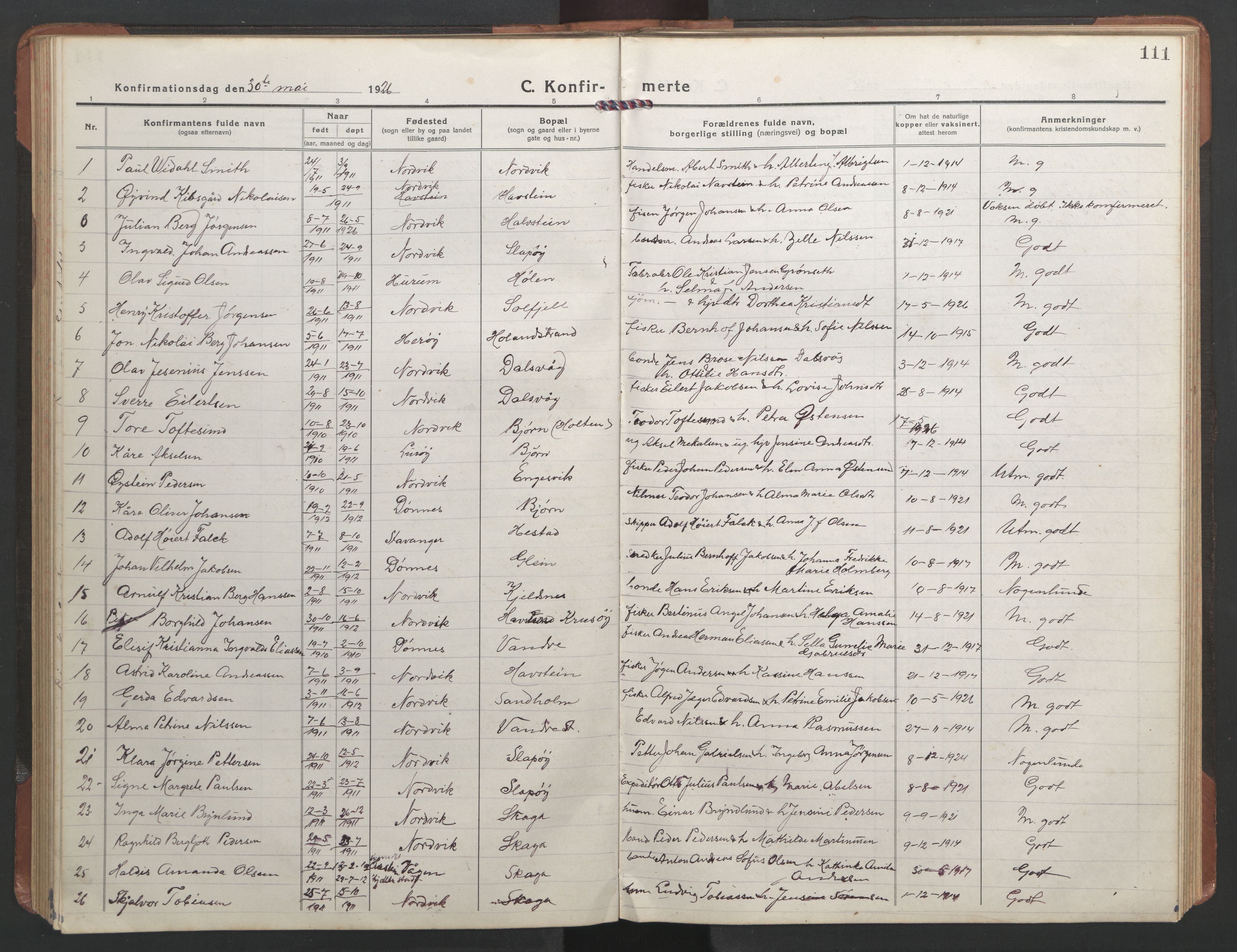 Ministerialprotokoller, klokkerbøker og fødselsregistre - Nordland, AV/SAT-A-1459/836/L0539: Parish register (copy) no. 836C03, 1917-1949, p. 111