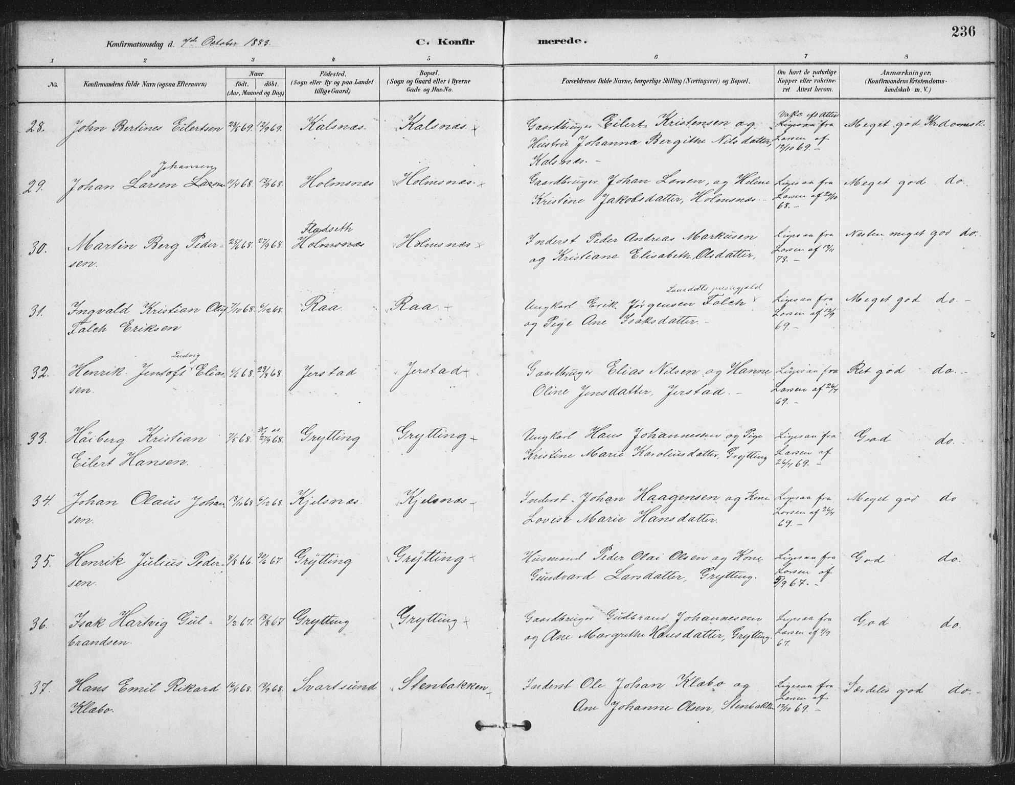 Ministerialprotokoller, klokkerbøker og fødselsregistre - Nordland, AV/SAT-A-1459/888/L1244: Parish register (official) no. 888A10, 1880-1890, p. 236