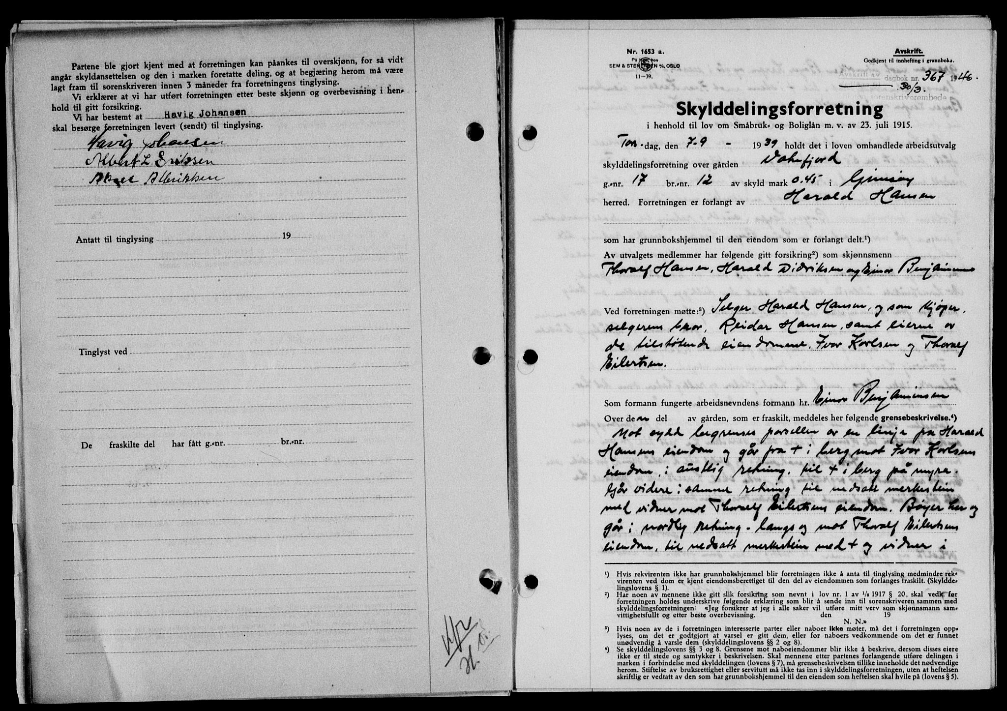 Lofoten sorenskriveri, SAT/A-0017/1/2/2C/L0013a: Mortgage book no. 13a, 1944-1946, Diary no: : 367/1946