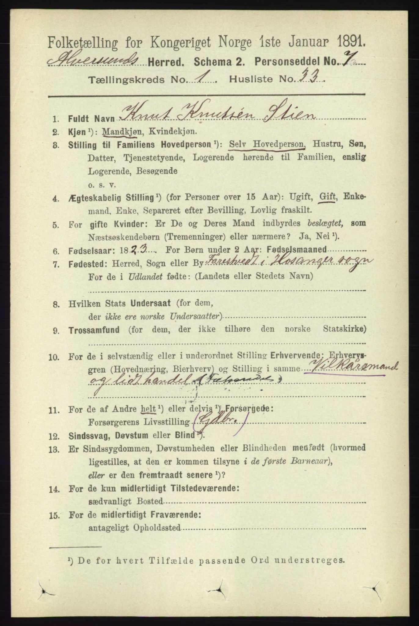 RA, 1891 census for 1257 Alversund, 1891, p. 282