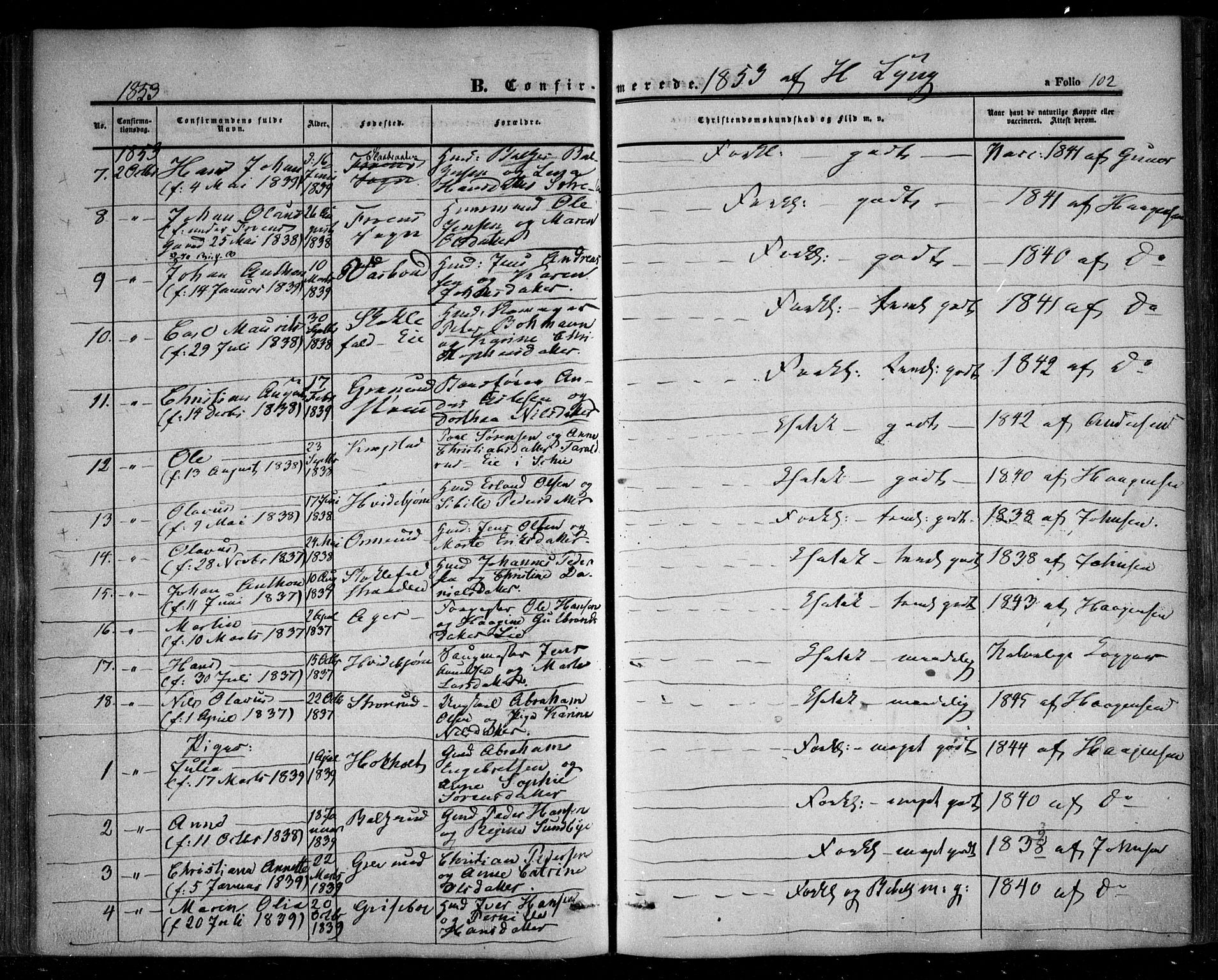 Nesodden prestekontor Kirkebøker, AV/SAO-A-10013/F/Fa/L0007: Parish register (official) no. I 7, 1848-1868, p. 102