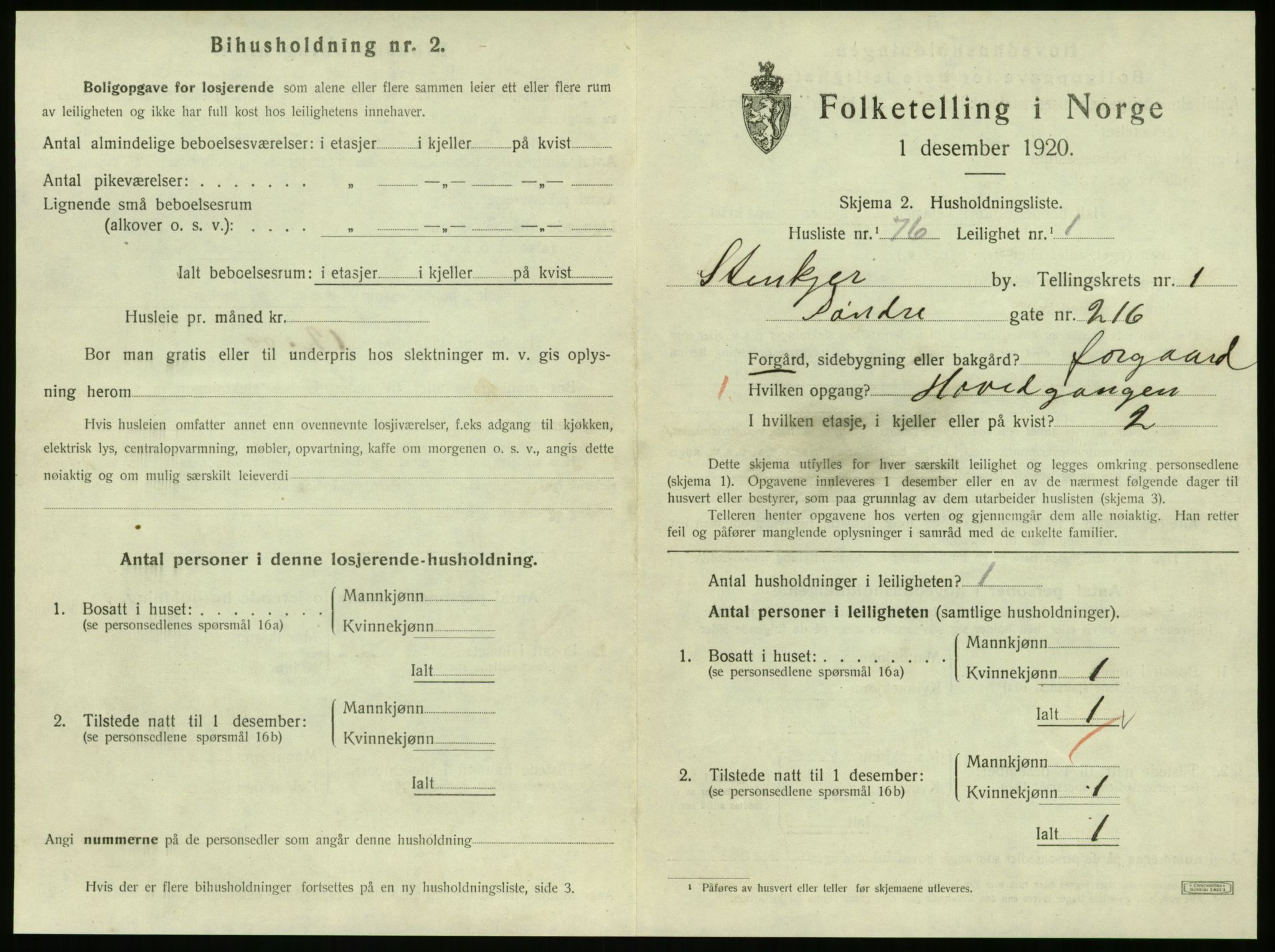 SAT, 1920 census for Steinkjer, 1920, p. 1372