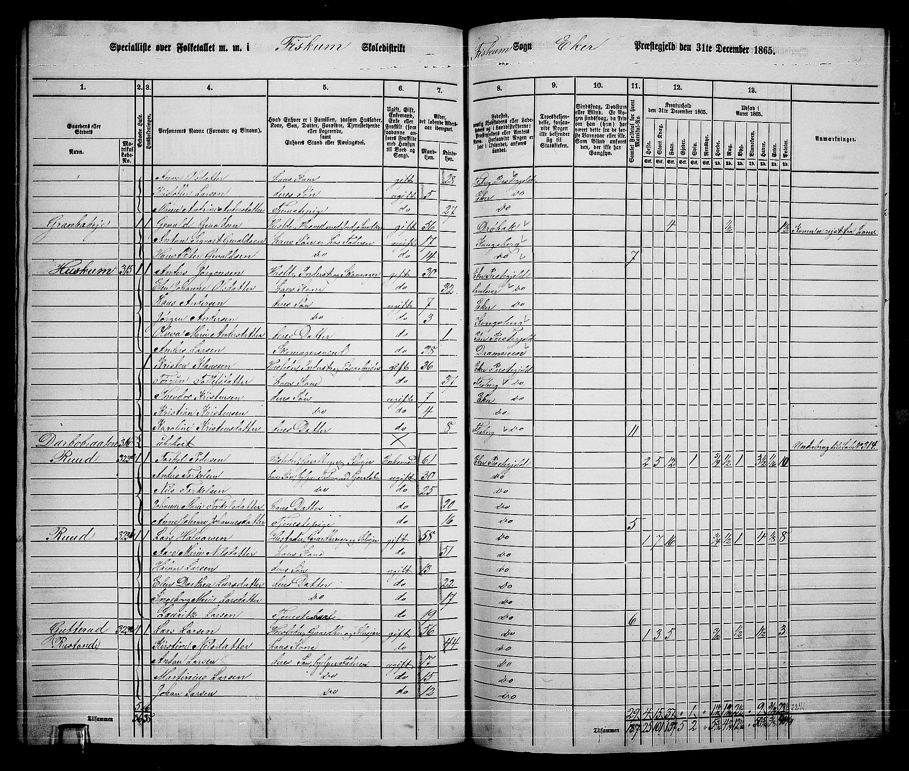 RA, 1865 census for Eiker, 1865, p. 521