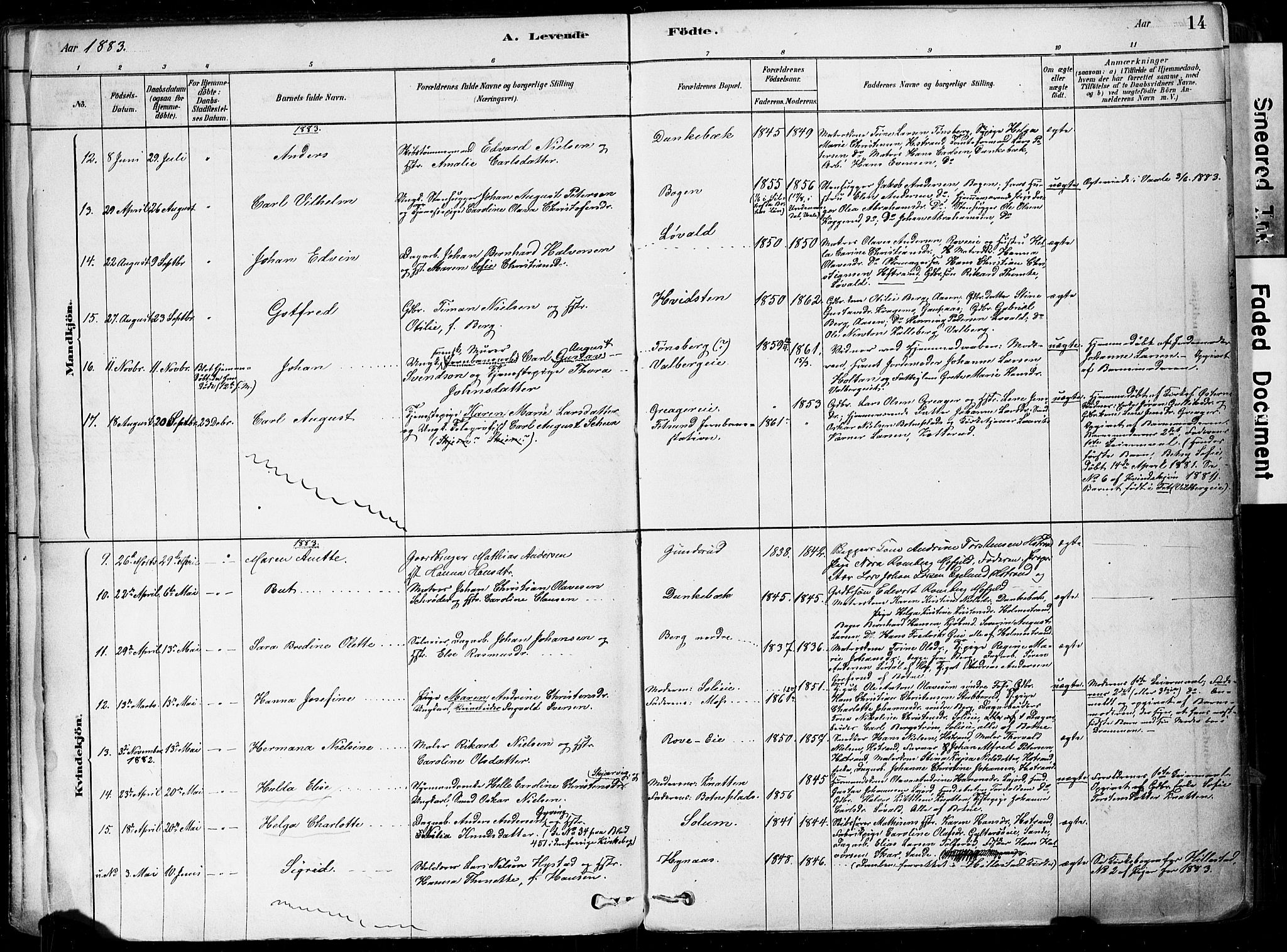 Botne kirkebøker, SAKO/A-340/F/Fa/L0007: Parish register (official) no. I 7, 1878-1910, p. 14