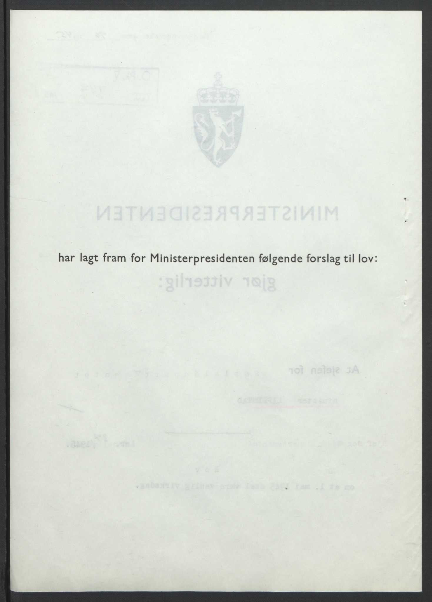 NS-administrasjonen 1940-1945 (Statsrådsekretariatet, de kommisariske statsråder mm), AV/RA-S-4279/D/Db/L0101/0001: -- / Lover og vedtak, 1945, p. 151