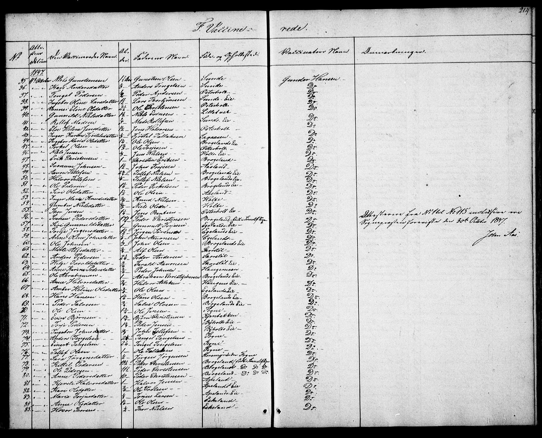 Gjerstad sokneprestkontor, SAK/1111-0014/F/Fa/Faa/L0006: Parish register (official) no. A 6, 1841-1857, p. 214