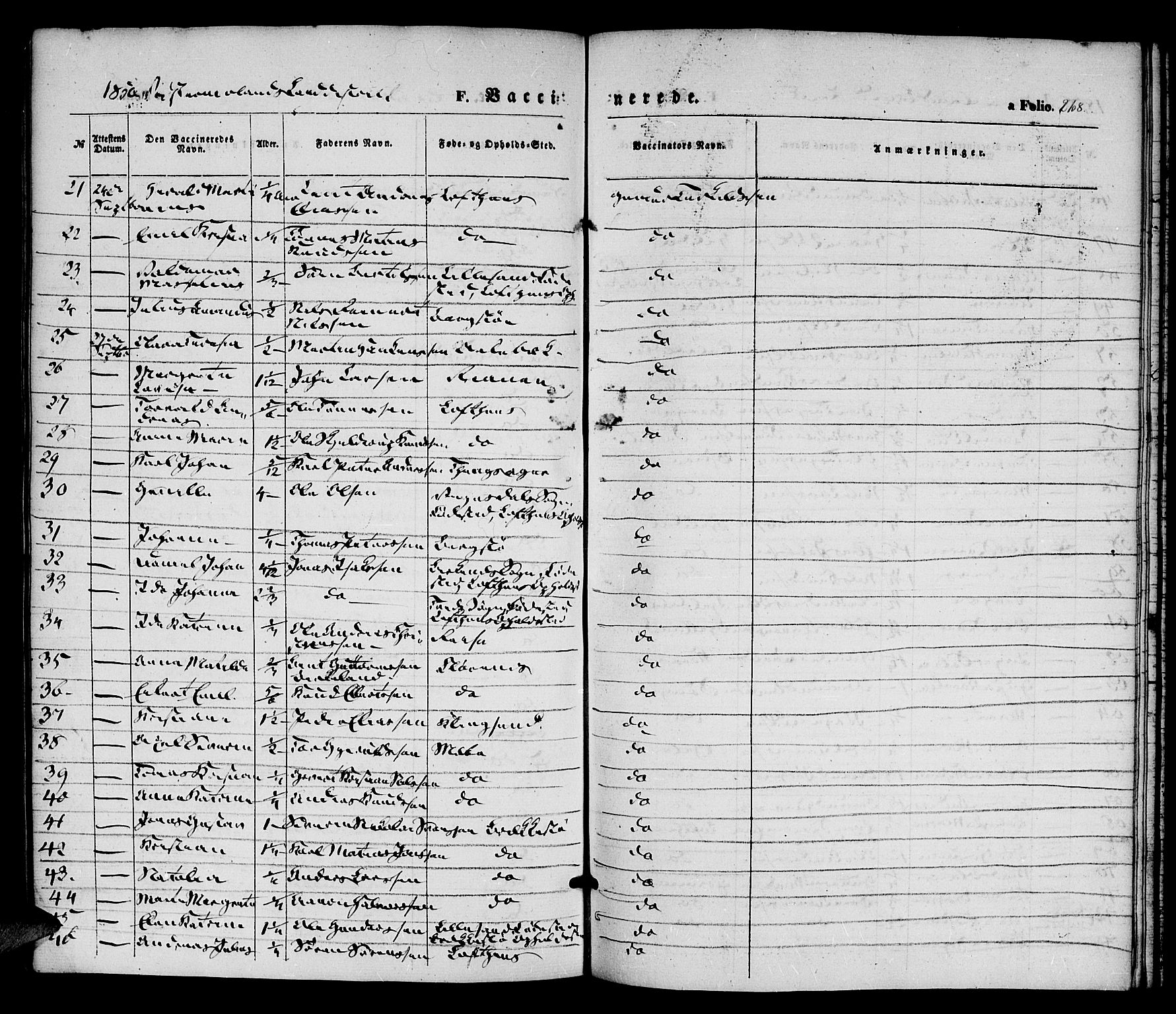 Vestre Moland sokneprestkontor, AV/SAK-1111-0046/F/Fa/Fab/L0006: Parish register (official) no. A 6, 1850-1858, p. 268