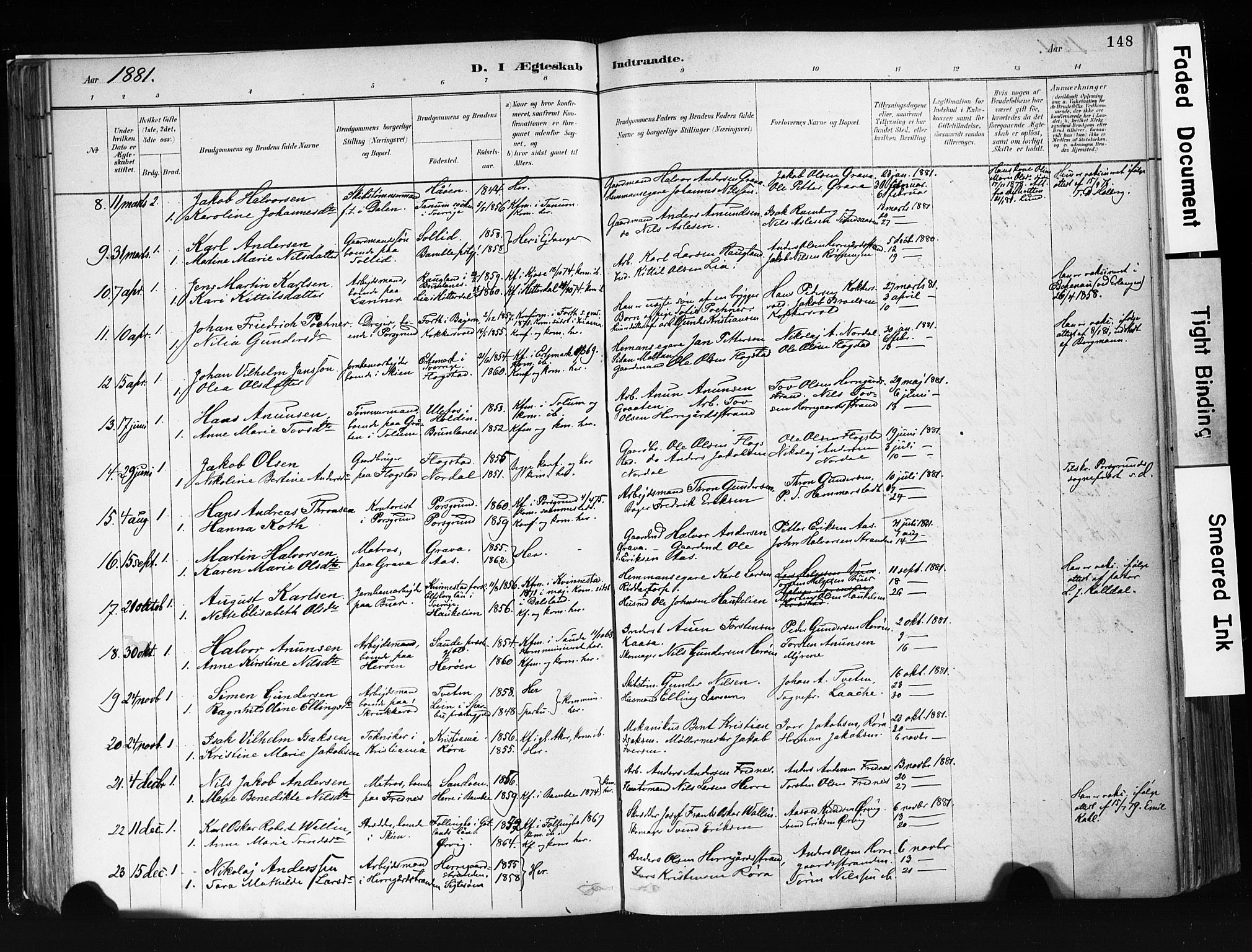 Eidanger kirkebøker, SAKO/A-261/F/Fa/L0012: Parish register (official) no. 12, 1879-1900, p. 148