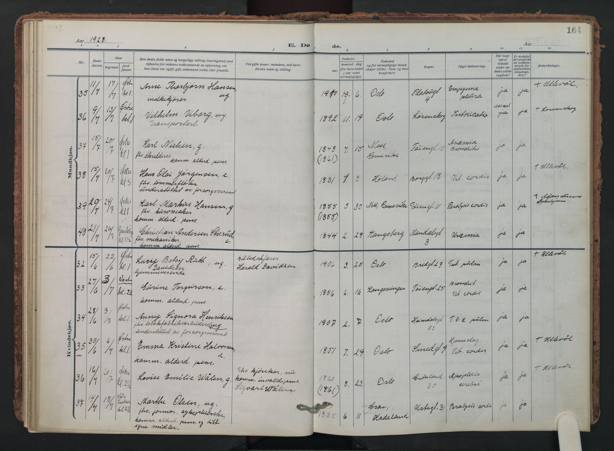 Grønland prestekontor Kirkebøker, AV/SAO-A-10848/F/Fa/L0019: Parish register (official) no. 19, 1918-1938, p. 164