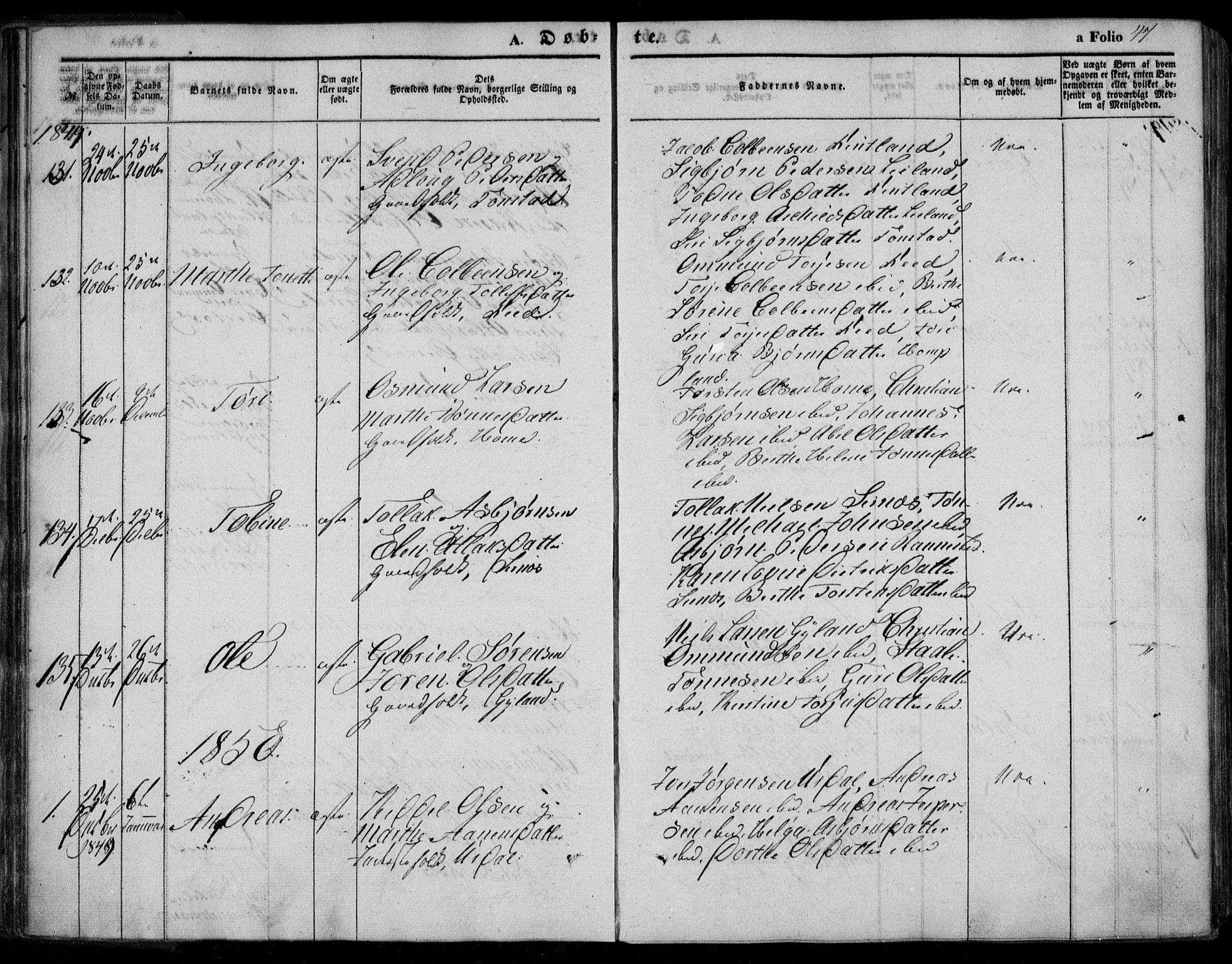 Bakke sokneprestkontor, SAK/1111-0002/F/Fa/Faa/L0005: Parish register (official) no. A 5, 1847-1855, p. 47