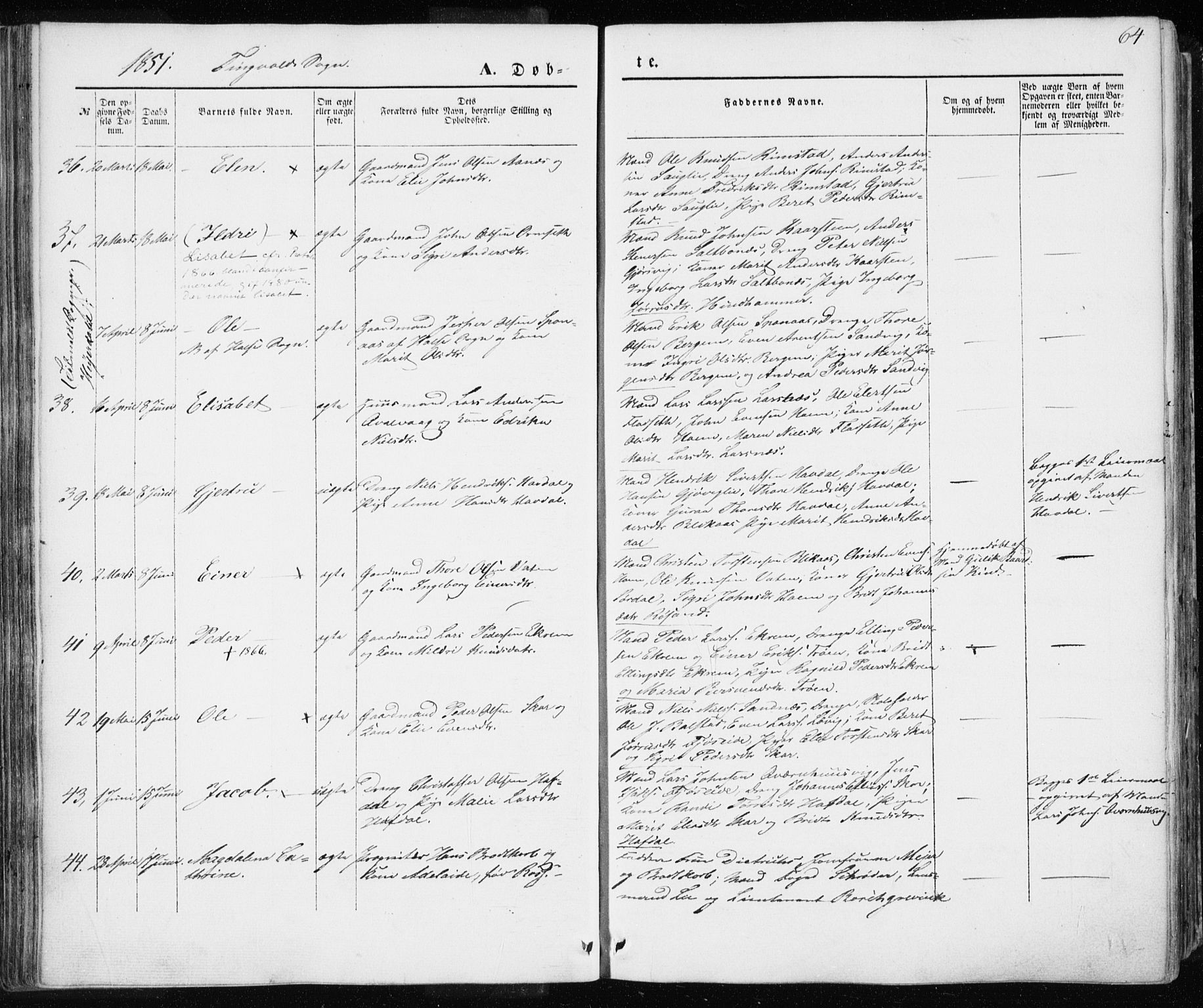 Ministerialprotokoller, klokkerbøker og fødselsregistre - Møre og Romsdal, SAT/A-1454/586/L0984: Parish register (official) no. 586A10, 1844-1856, p. 64