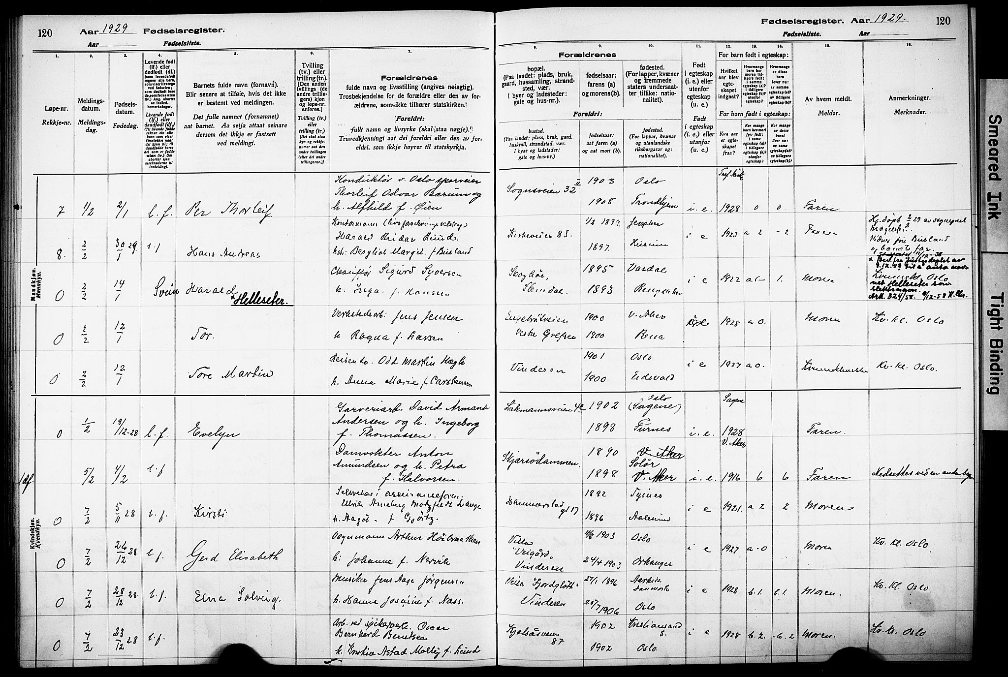 Vestre Aker prestekontor Kirkebøker, AV/SAO-A-10025/J/Ja/L0003: Birth register no. 3, 1926-1930, p. 120