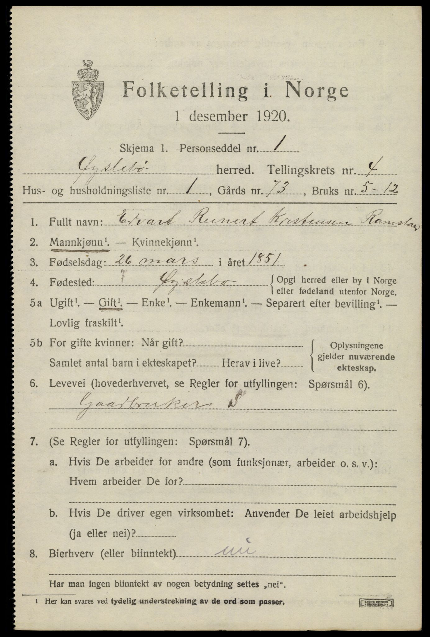 SAK, 1920 census for Øyslebø, 1920, p. 1126