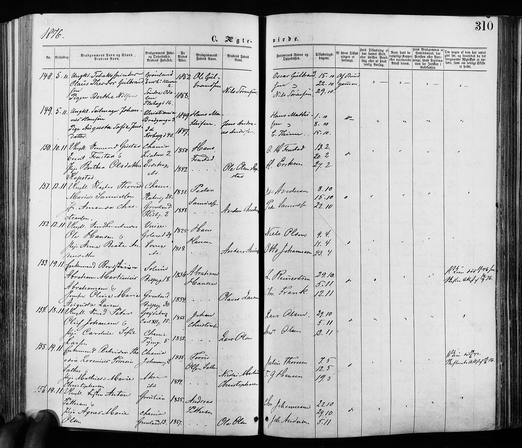 Grønland prestekontor Kirkebøker, SAO/A-10848/F/Fa/L0005: Parish register (official) no. 5, 1869-1880, p. 310