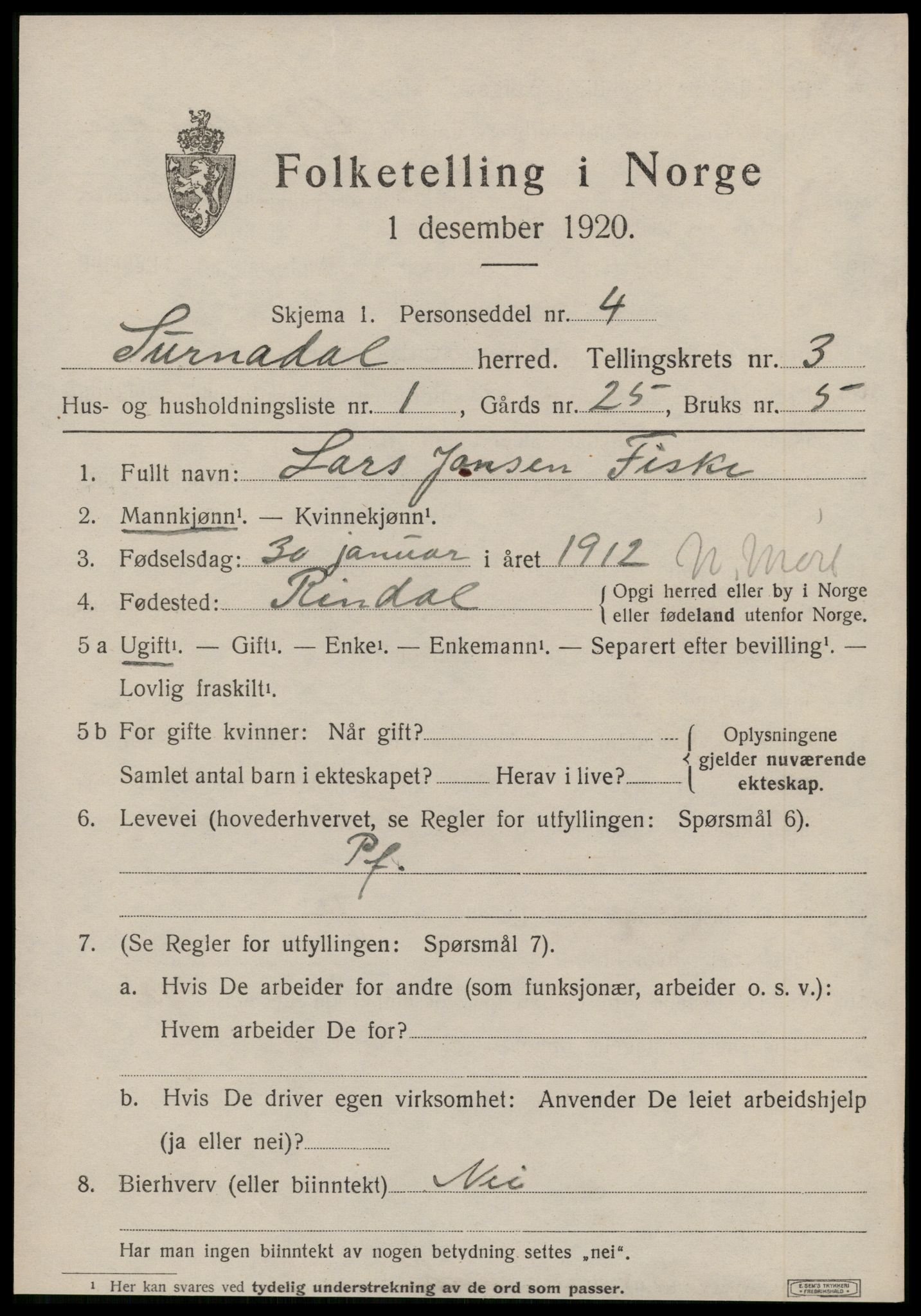 SAT, 1920 census for Surnadal, 1920, p. 2637