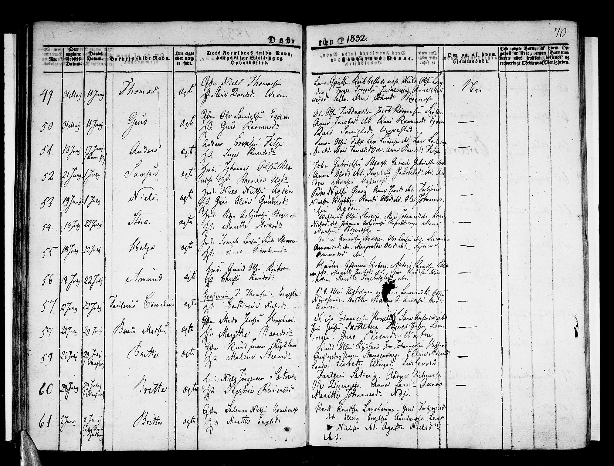 Stord sokneprestembete, AV/SAB-A-78201/H/Haa: Parish register (official) no. A 6, 1826-1840, p. 70