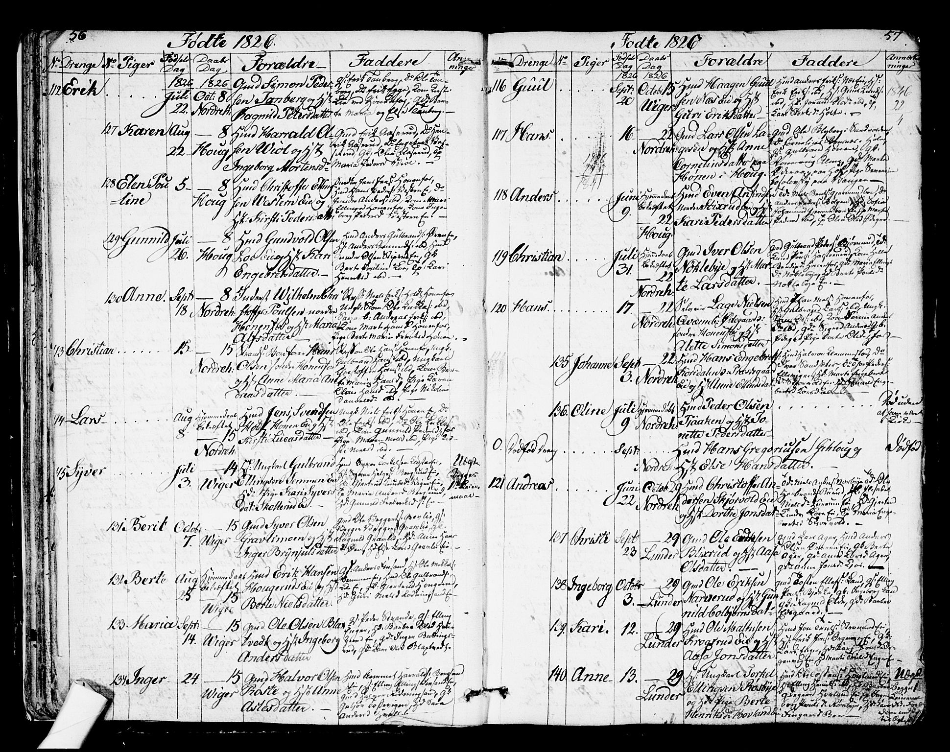 Norderhov kirkebøker, AV/SAKO-A-237/G/Ga/L0004: Parish register (copy) no. I 4, 1824-1849, p. 56-57