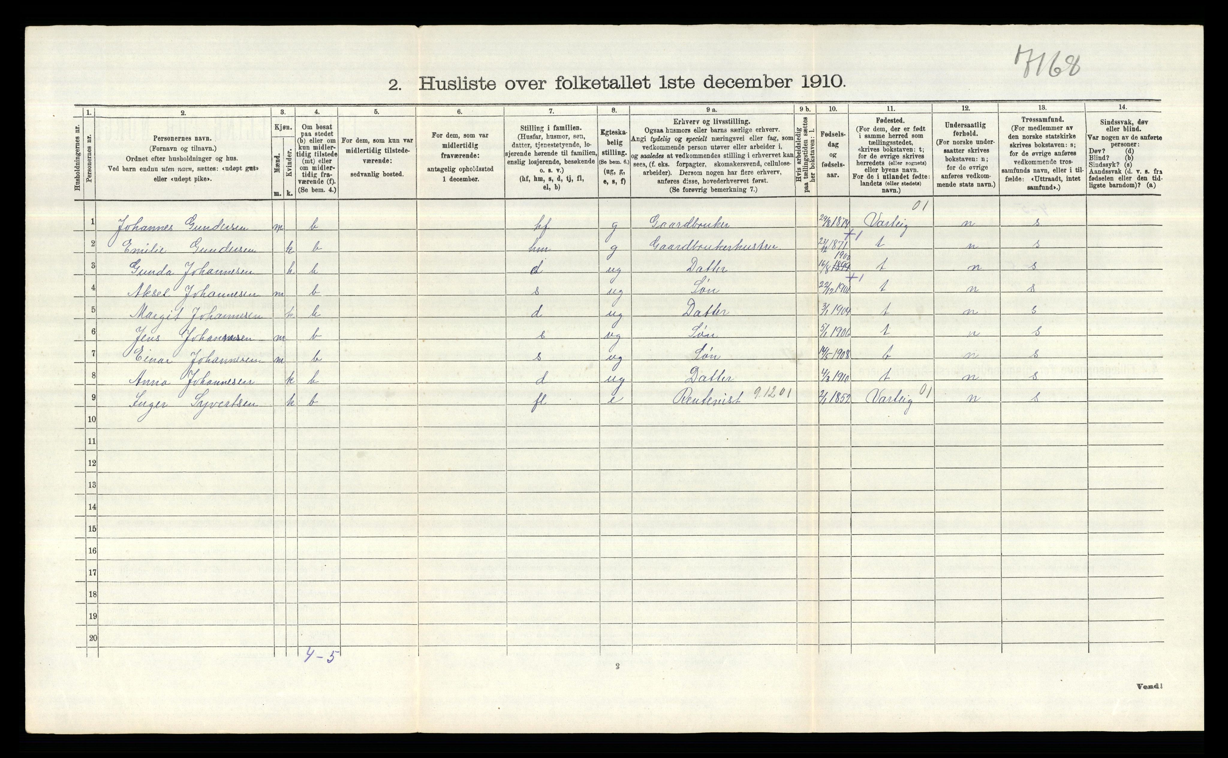 RA, 1910 census for Tune, 1910, p. 2195