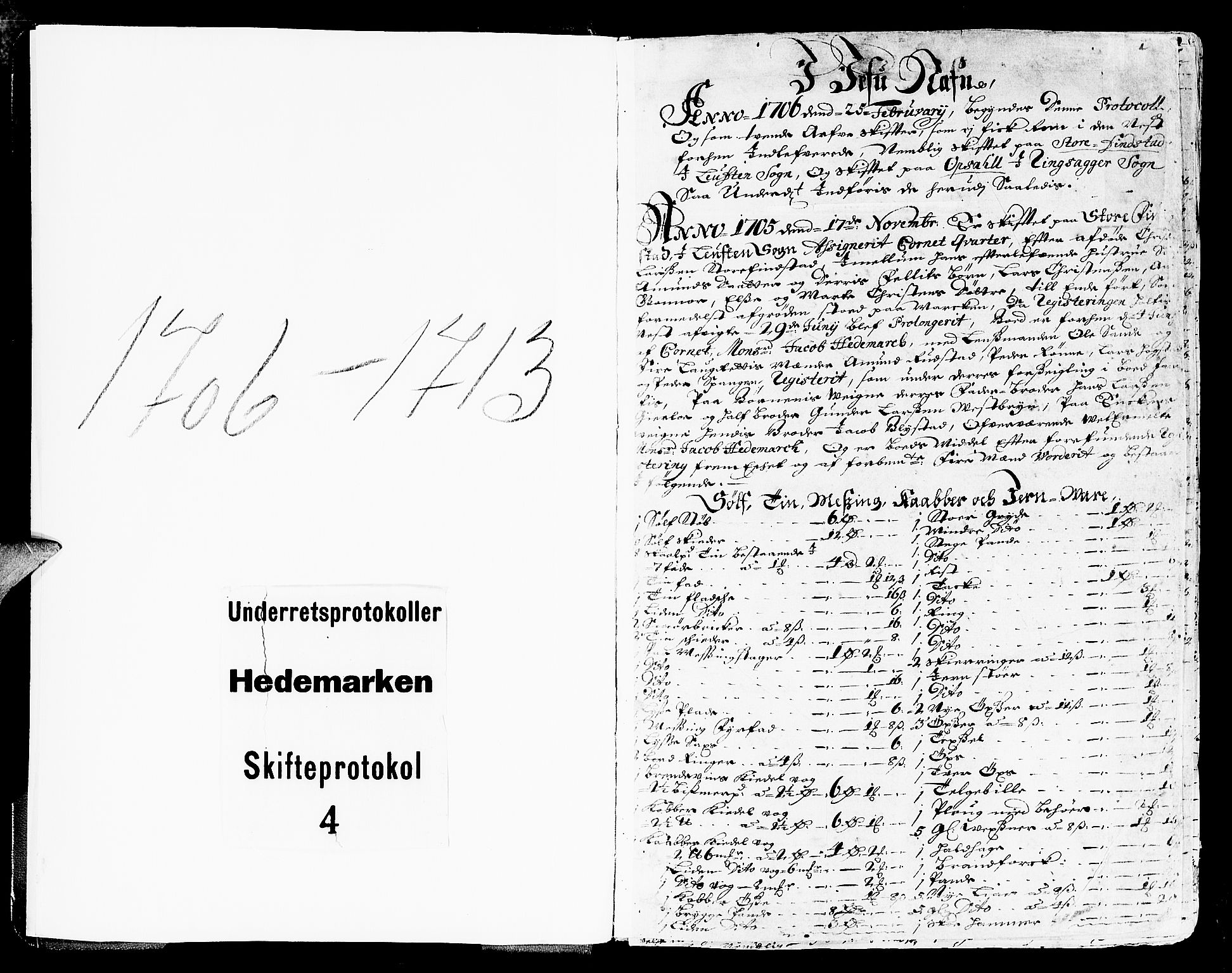 Hedemarken sorenskriveri, AV/SAH-TING-034/J/Ja/L0004: Skifteprotokoll, 1705-1713, p. 1b-2a