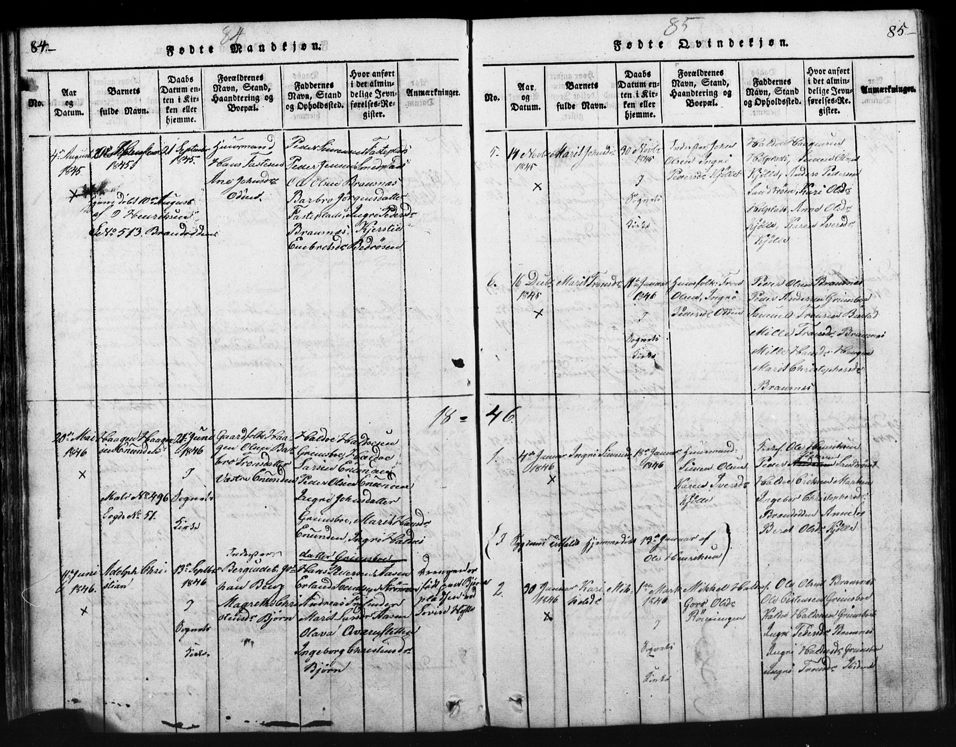 Tynset prestekontor, SAH/PREST-058/H/Ha/Hab/L0003: Parish register (copy) no. 3, 1814-1862, p. 84-85