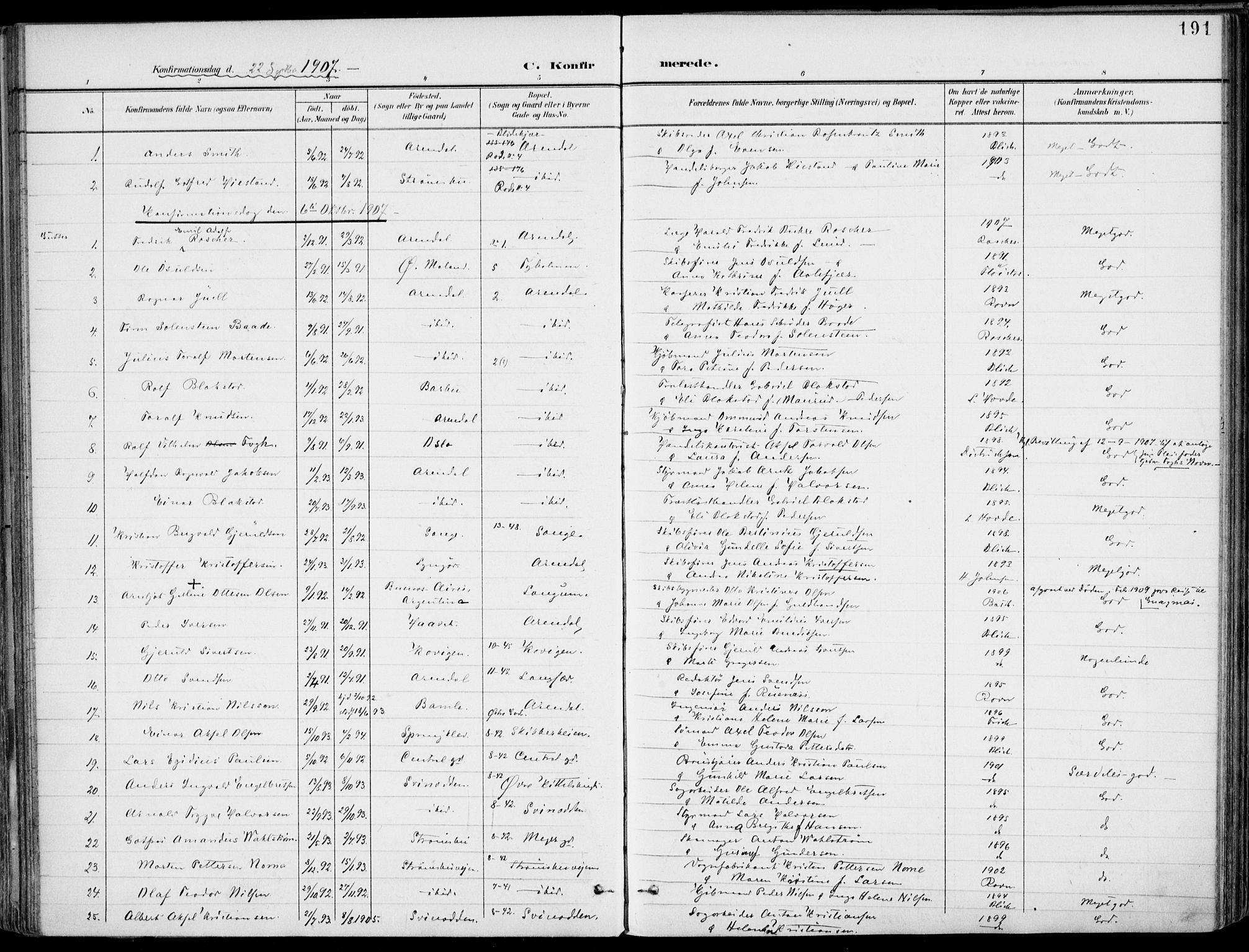 Barbu sokneprestkontor, AV/SAK-1111-0003/F/Fa/L0005: Parish register (official) no. A 5, 1899-1909, p. 191