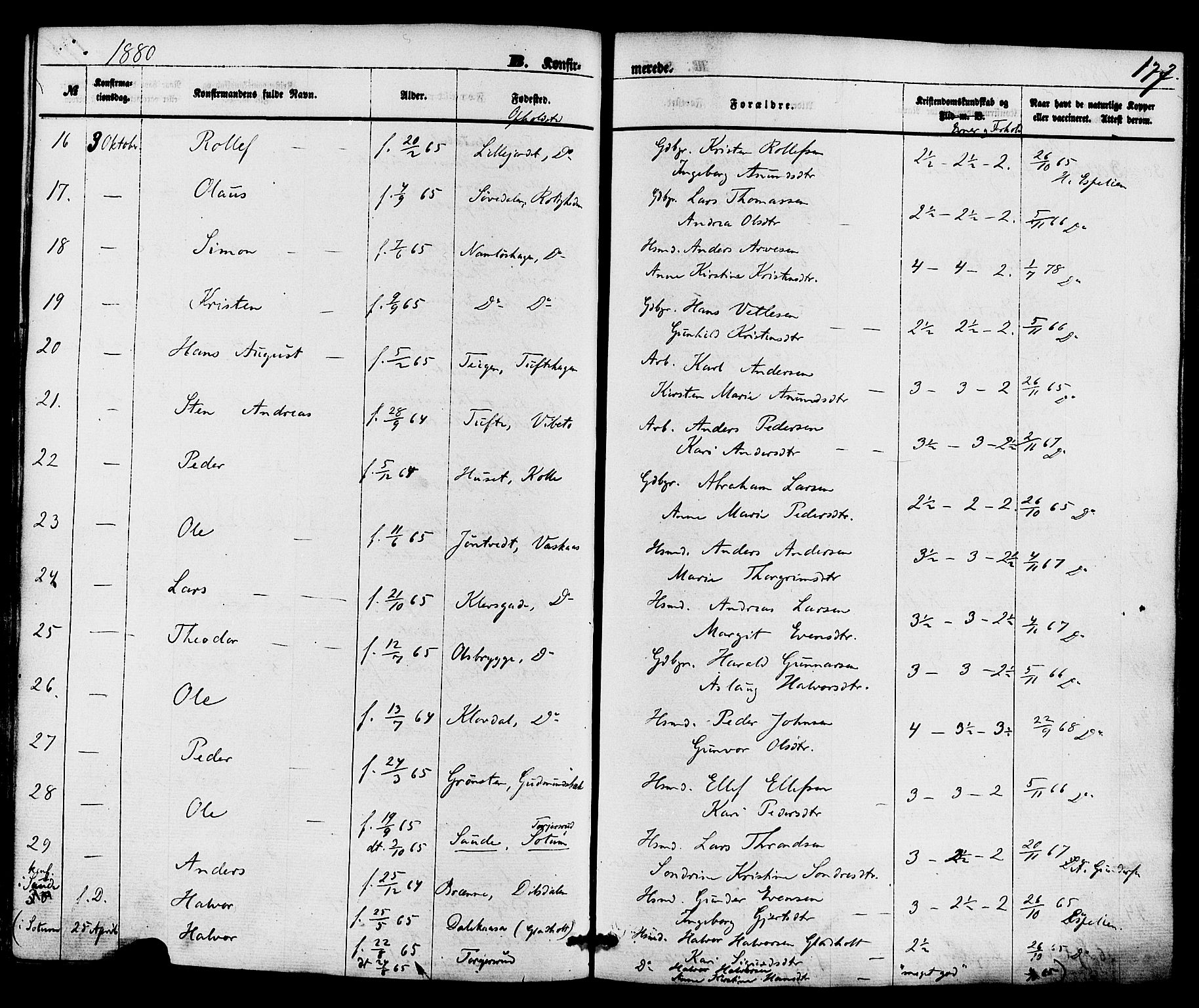Holla kirkebøker, SAKO/A-272/F/Fa/L0007: Parish register (official) no. 7, 1869-1881, p. 177