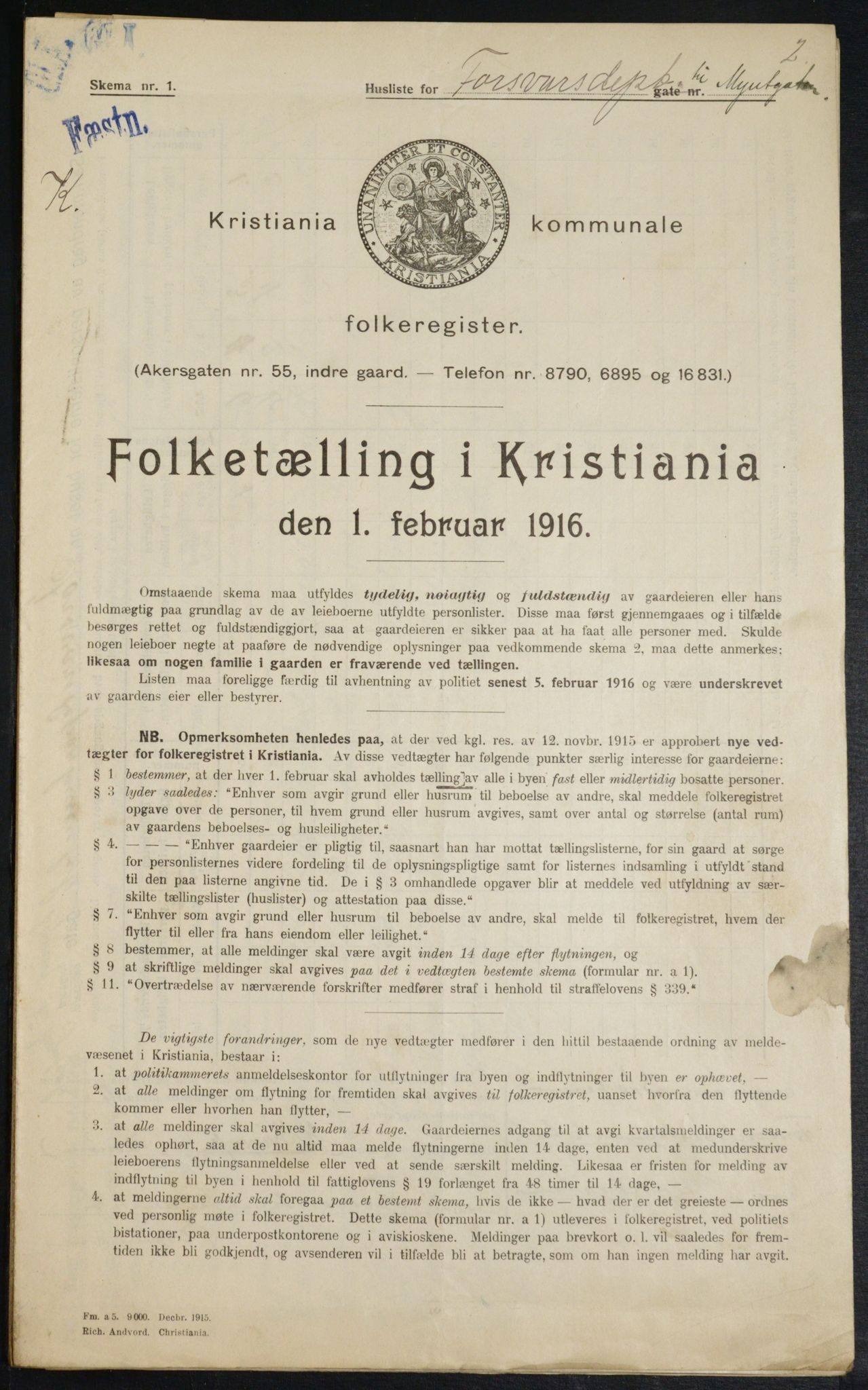 OBA, Municipal Census 1916 for Kristiania, 1916, p. 24450