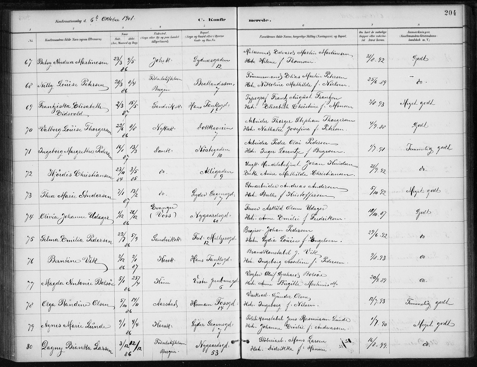 Johanneskirken sokneprestembete, AV/SAB-A-76001/H/Haa/L0008: Parish register (official) no. C 1, 1885-1907, p. 204