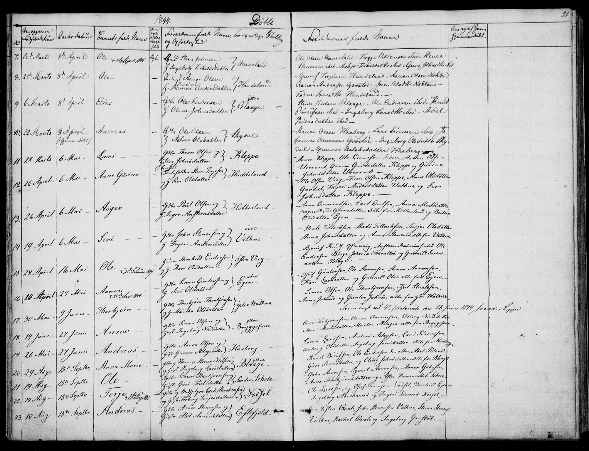 Hægebostad sokneprestkontor, AV/SAK-1111-0024/F/Fa/Fab/L0002: Parish register (official) no. A 2, 1836-1872, p. 21