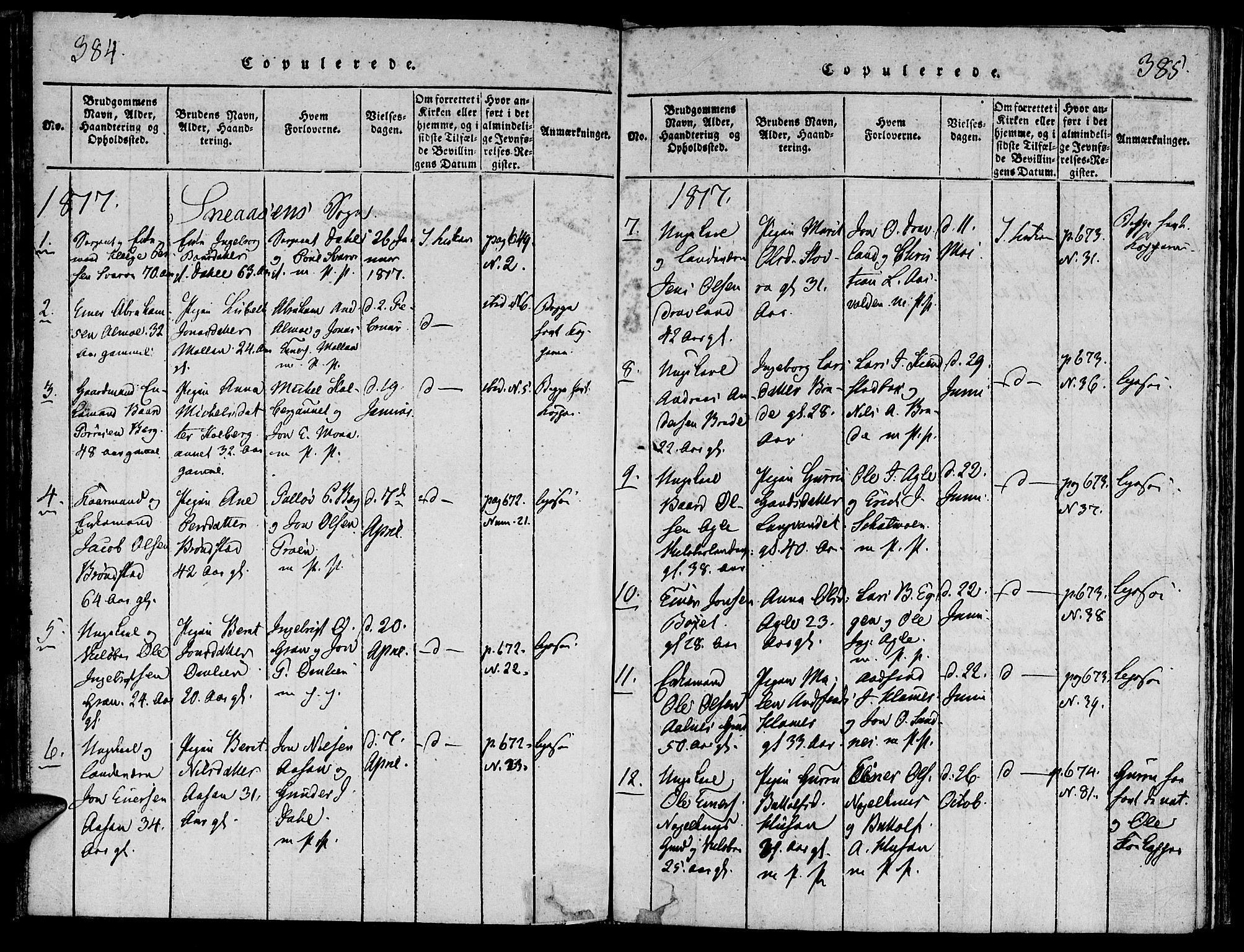 Ministerialprotokoller, klokkerbøker og fødselsregistre - Nord-Trøndelag, SAT/A-1458/749/L0479: Parish register (copy) no. 749C01, 1817-1829, p. 384-385