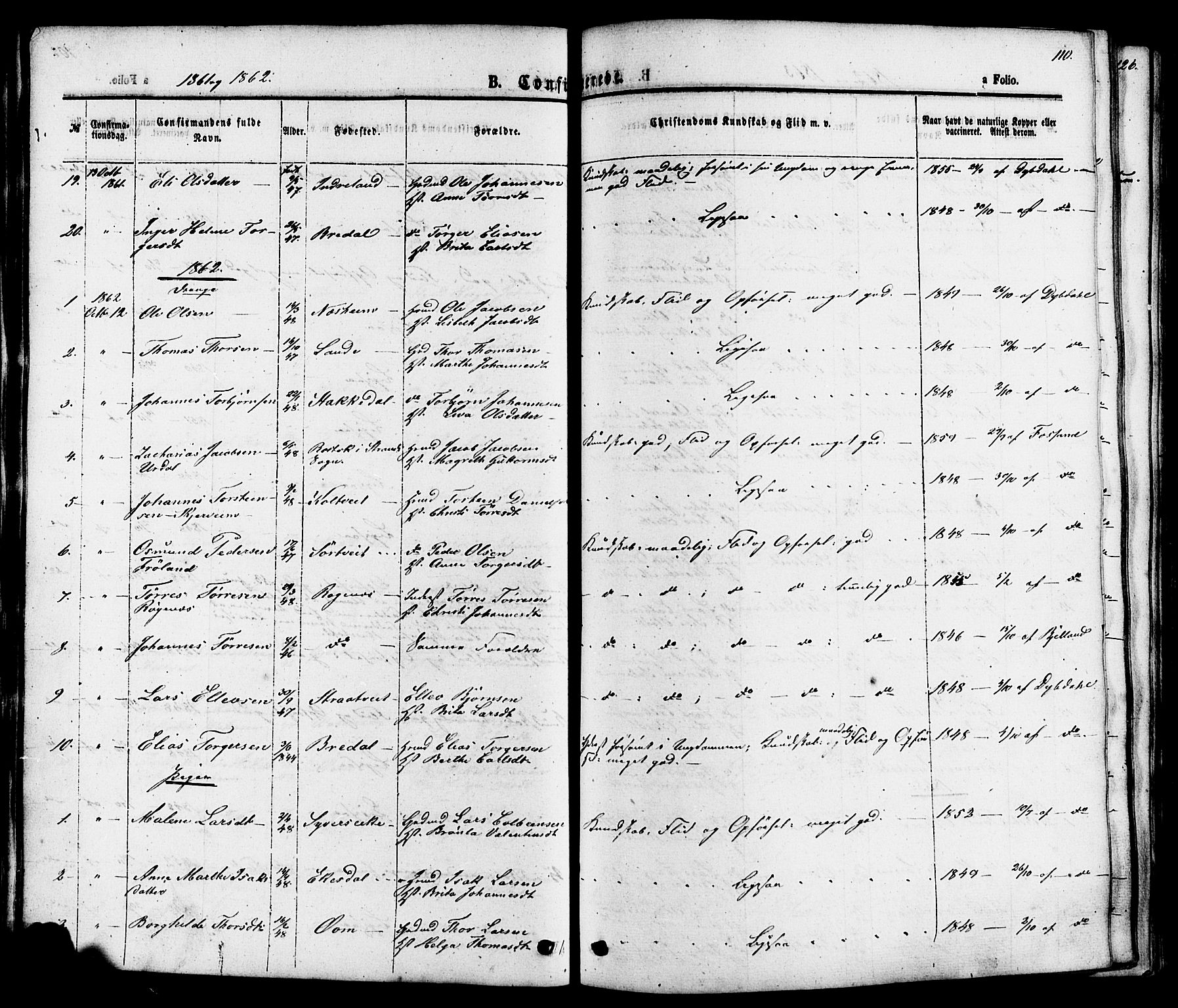 Skjold sokneprestkontor, AV/SAST-A-101847/H/Ha/Haa/L0007: Parish register (official) no. A 7, 1857-1882, p. 110