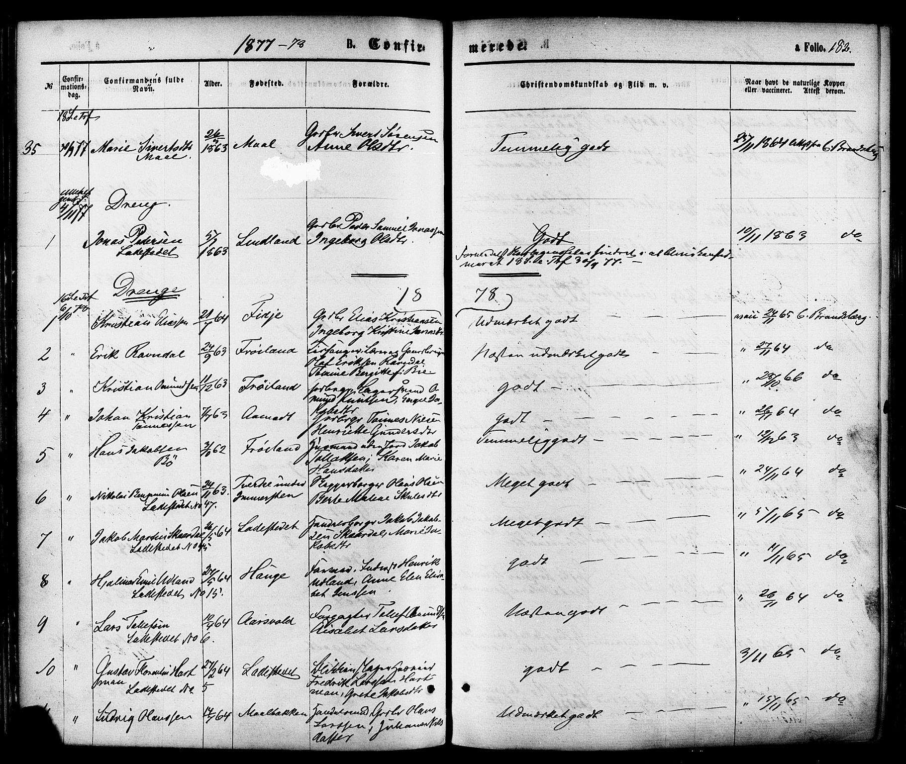 Sokndal sokneprestkontor, SAST/A-101808: Parish register (official) no. A 10, 1874-1886, p. 182