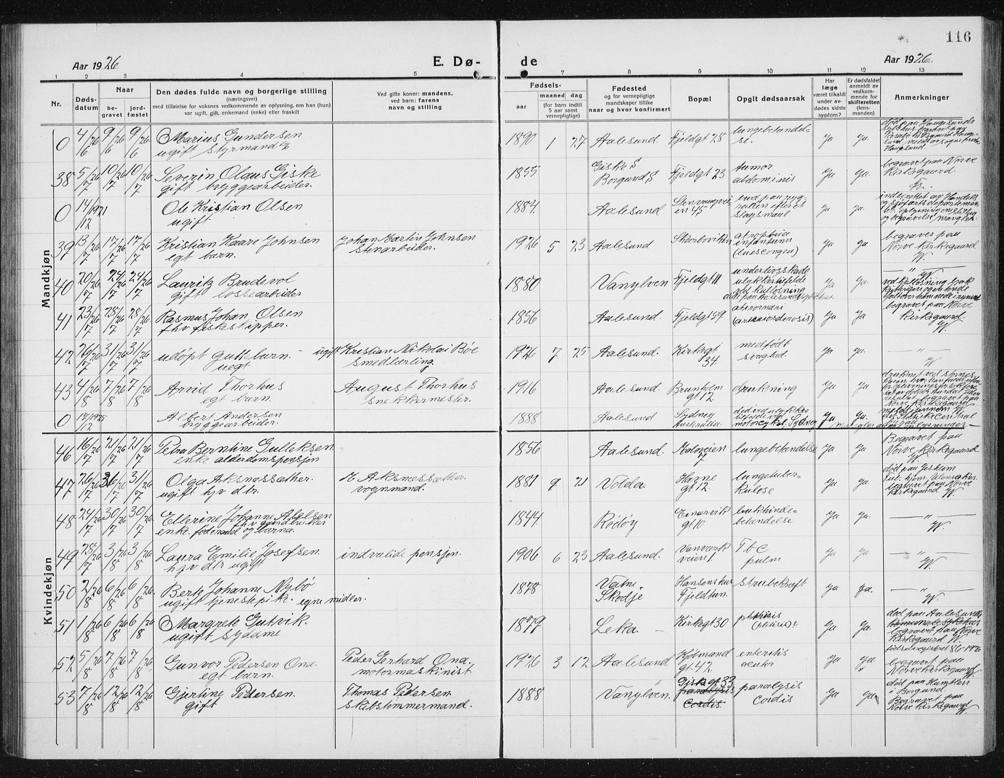 Ministerialprotokoller, klokkerbøker og fødselsregistre - Møre og Romsdal, AV/SAT-A-1454/529/L0474: Parish register (copy) no. 529C11, 1918-1938, p. 116