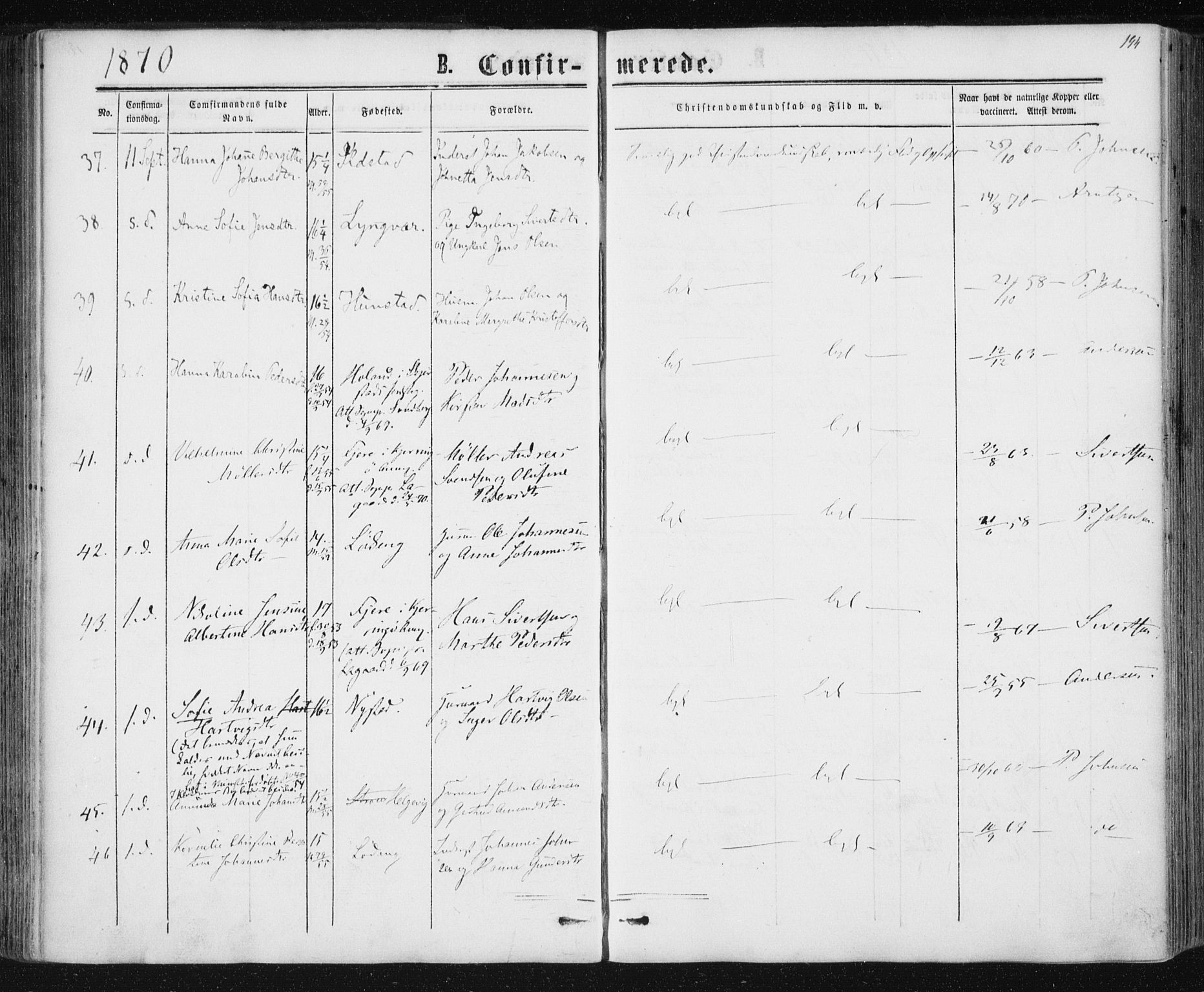 Ministerialprotokoller, klokkerbøker og fødselsregistre - Nordland, SAT/A-1459/801/L0008: Parish register (official) no. 801A08, 1864-1875, p. 194